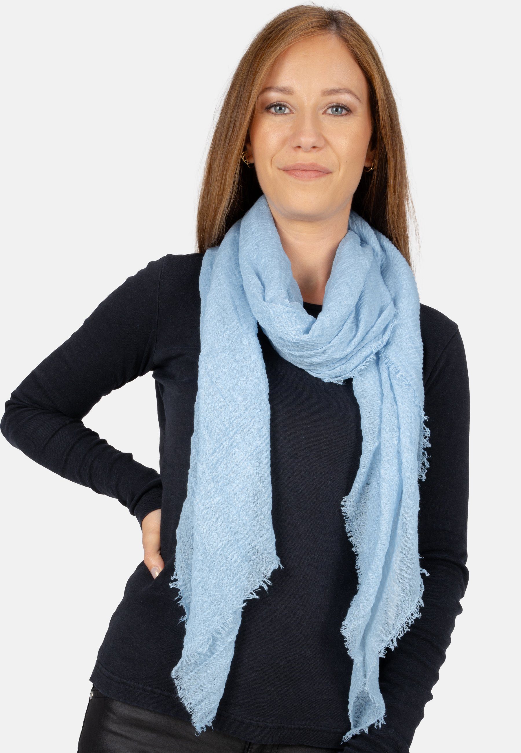 Dünner, leichter of Schal, Damen Uni weicher in Schal Seasons hellblau gewellter und April Isabella Struktur Schal