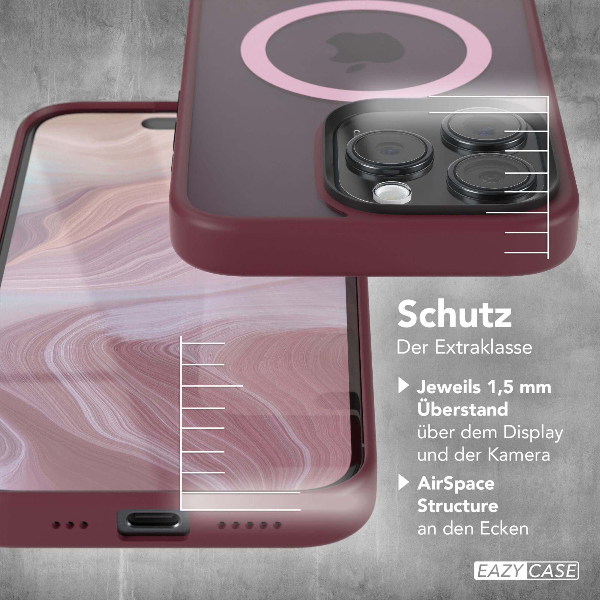 EAZY CASE Handyhülle Outdoor Case MagSafe Matt für Apple iPhone 15 Pro 6,1 Zoll, Handyhülle stoßfest Smart Case anti-kratz Outdoorcase Beere Bordeaux – Bild 4 von 5