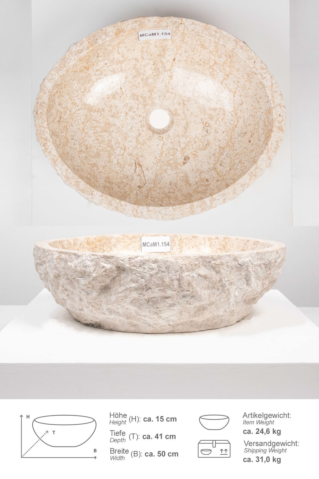 wohnfreuden Aufsatzwaschbecken Erosi Marmor Waschbecken 50 cm creme (Kein S günstig online kaufen