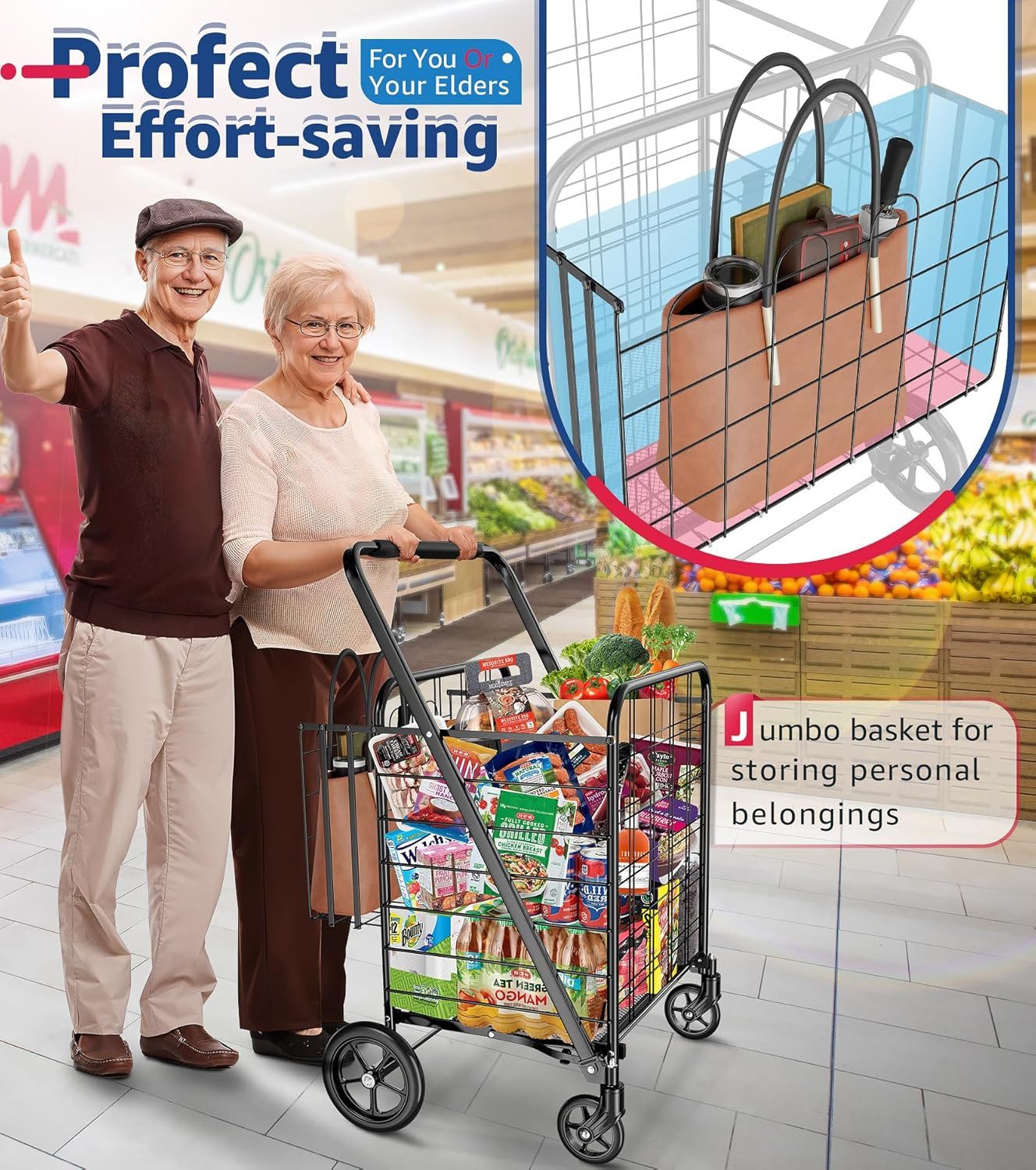 POPOLIC Einkaufstrolley Jumbo-Einkaufswagen mit 201 kg Tragkraft, robuster günstig online kaufen