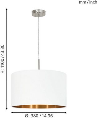 EGLO Hängeleuchte PASTERI, Leuchtmittel wechselbar, ohne Leuchtmittel, weiß / Ø38 x H110 cm / exkl. 1 x E27 (je max. 60W) / Lampe aus Stoff