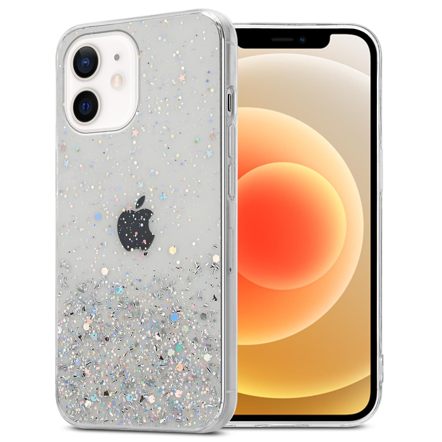 Cadorabo Handyhülle für iPhone 12 MINI Hülle Apple iPhone 12 MINI, Flexible TPU Silikon Handy Schutzhülle - Hülle - mit Glitzer
