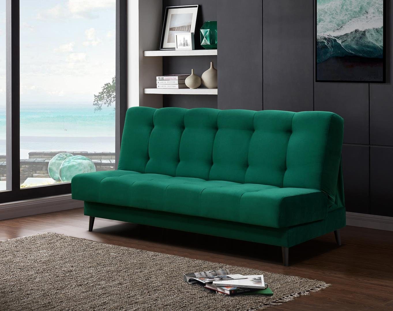 Beautysofa Schlafsofa Nancy, Velours-Bezgu Polstersofa, mit Bettkasten und Schlaffunktion, Sofa im Skandinavisches Stil Flasches Grün (kronos 19)