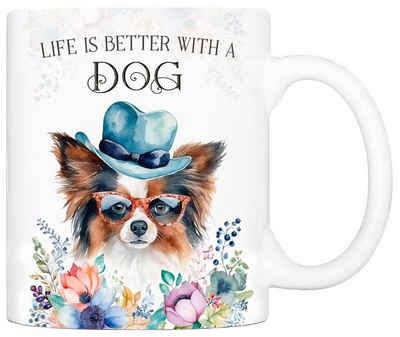 Cadouri Tasse PAPILLON - Kaffeetasse für Hundefreunde, Keramik, mit Hunderasse, beidseitig bedruckt, handgefertigt, Geschenk, 330 ml