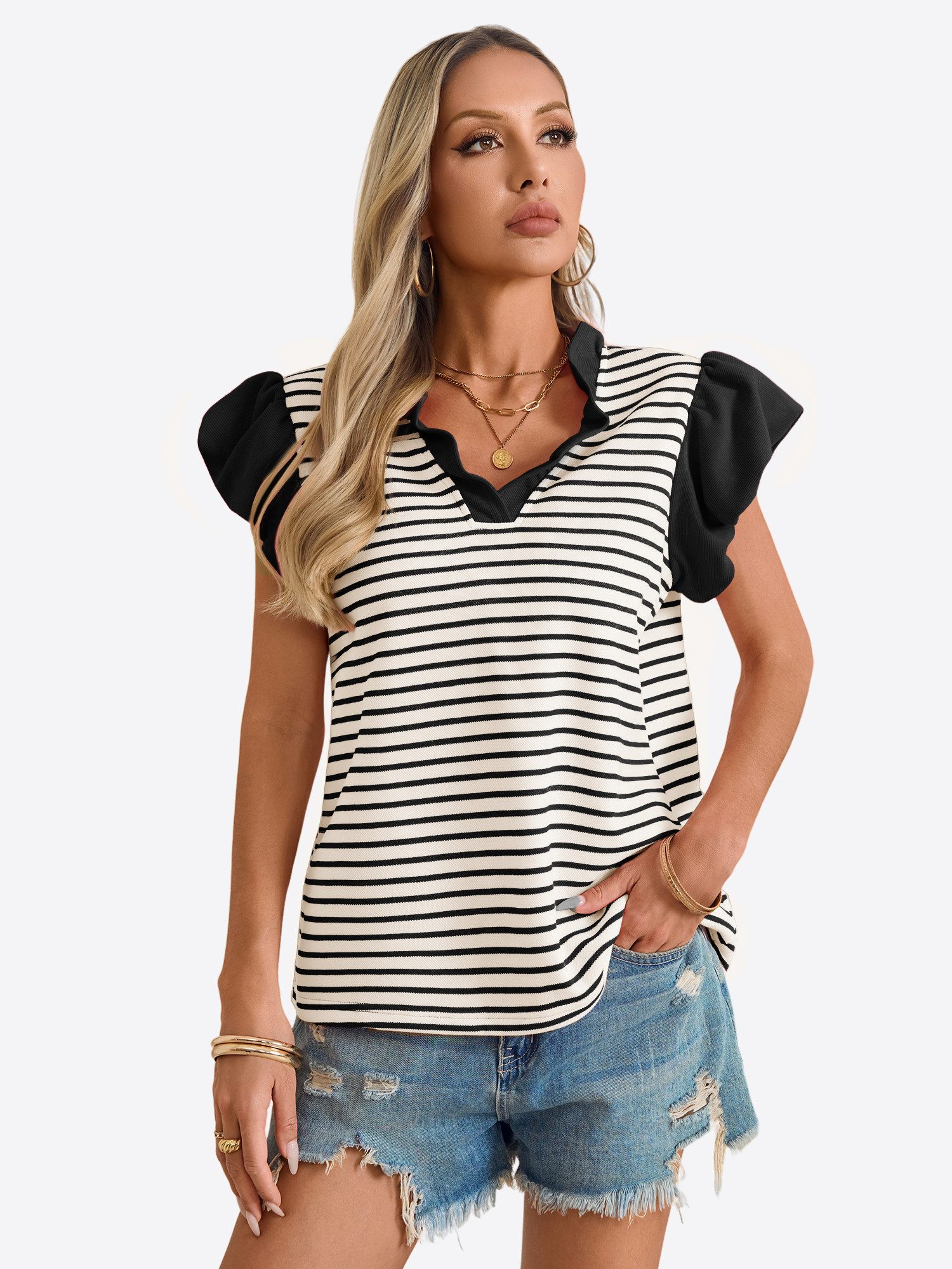 Imily Bela Blusentop Damen Rüschenbluse mit Streifen (Packung, 1-tlg., 1per günstig online kaufen