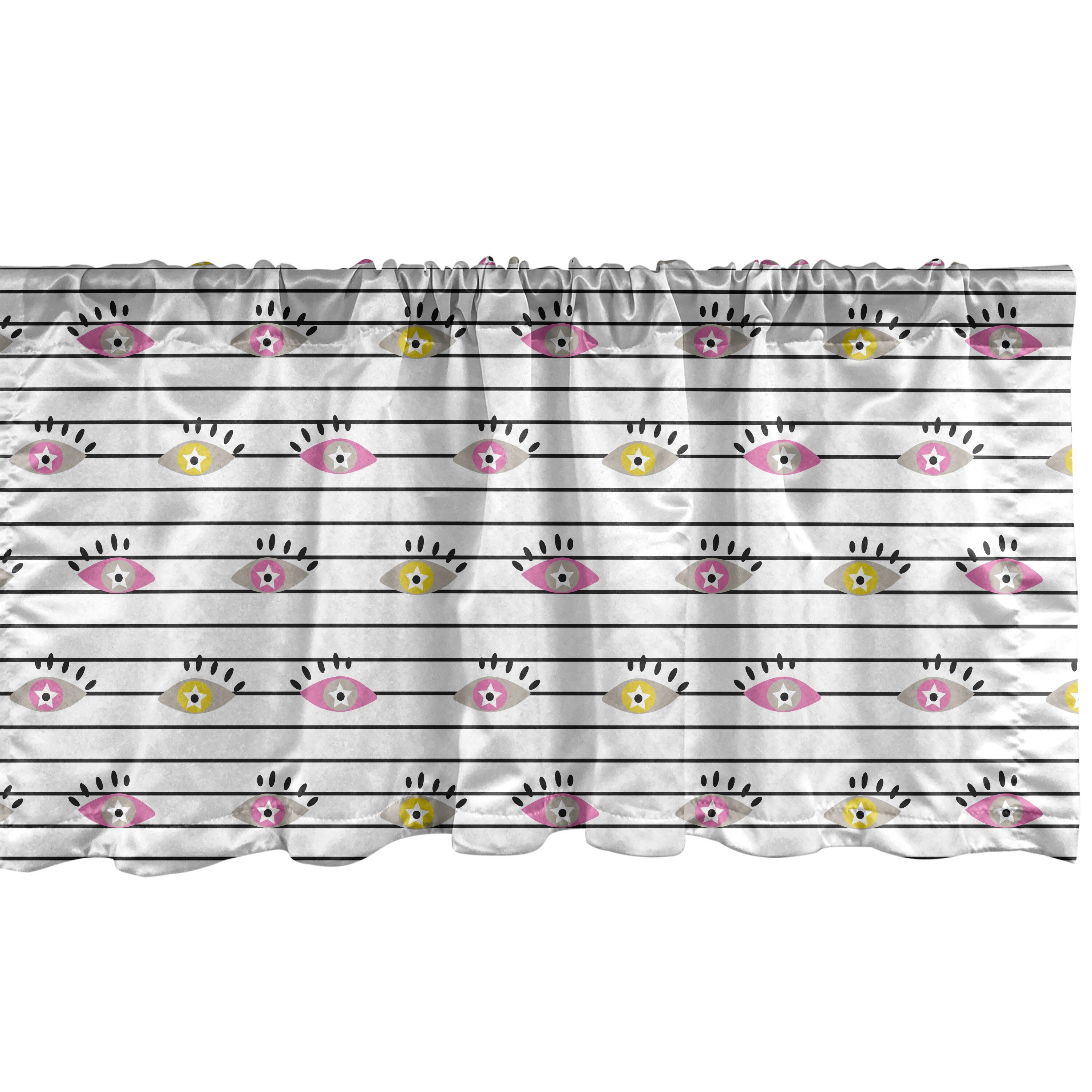 Scheibengardine Vorhang Volant für Küche Schlafzimmer Dekor mit Stangentasche, Abakuhaus, Microfaser, Karikatur Augen Sterne Abstract Layout | Scheibengardinen
