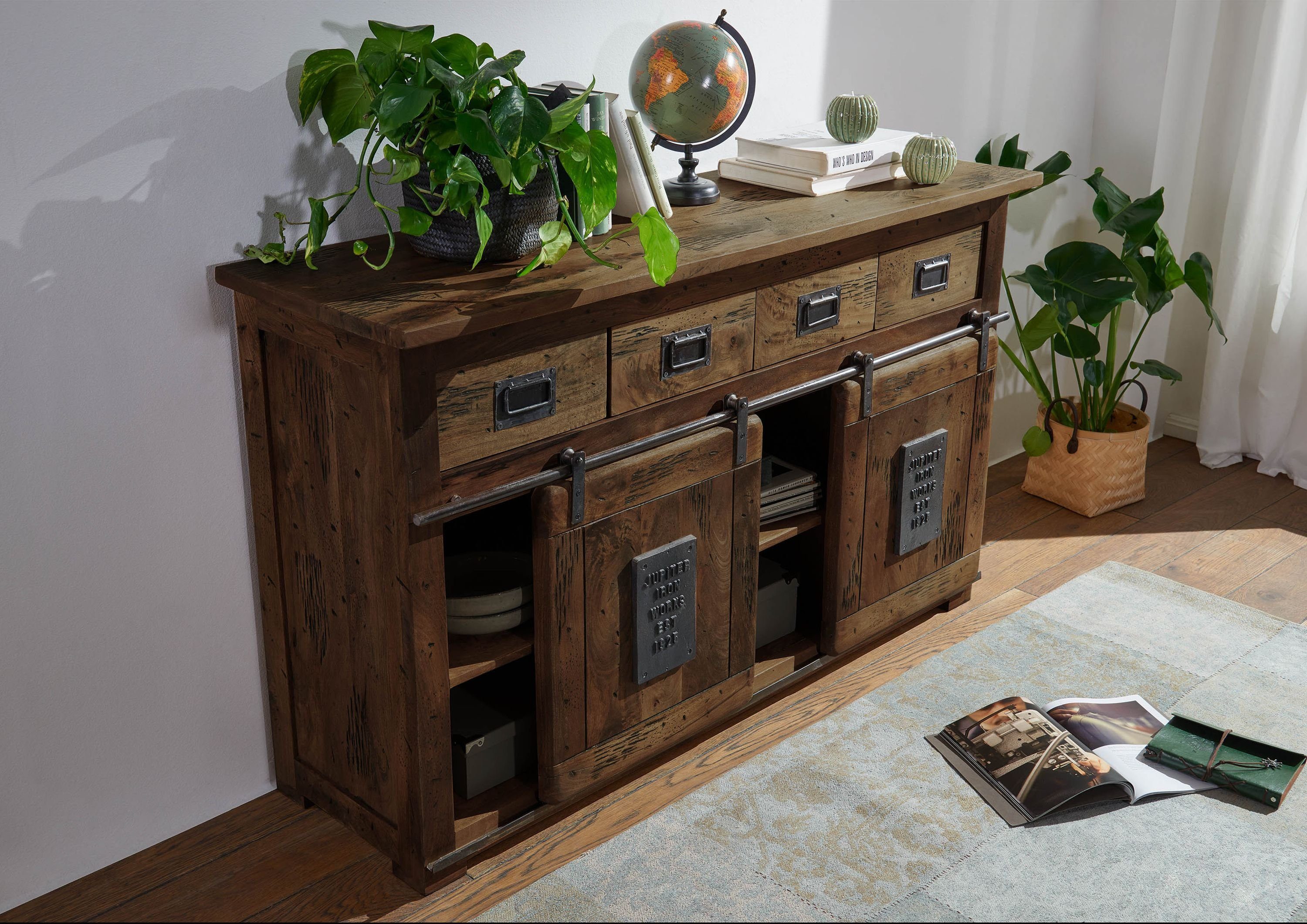 Massivmoebel24 Sideboard (Massivholz), Mango 150x45x90 braun lackiert RAILW günstig online kaufen