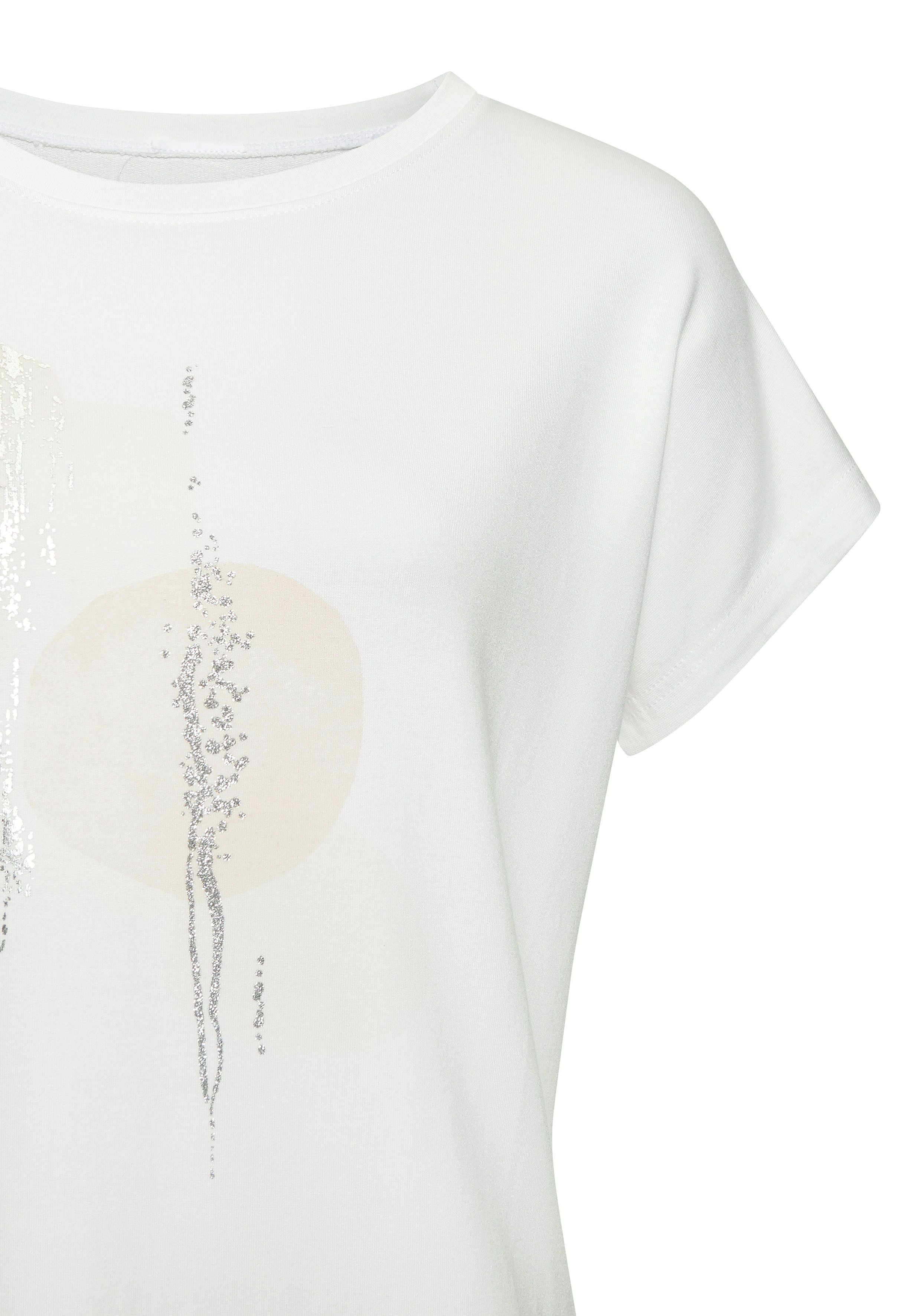 LASCANA Rundhalsshirt mit schimmerndem Folienprint aus hochwertiger French Terry-Qualität aus Viskose