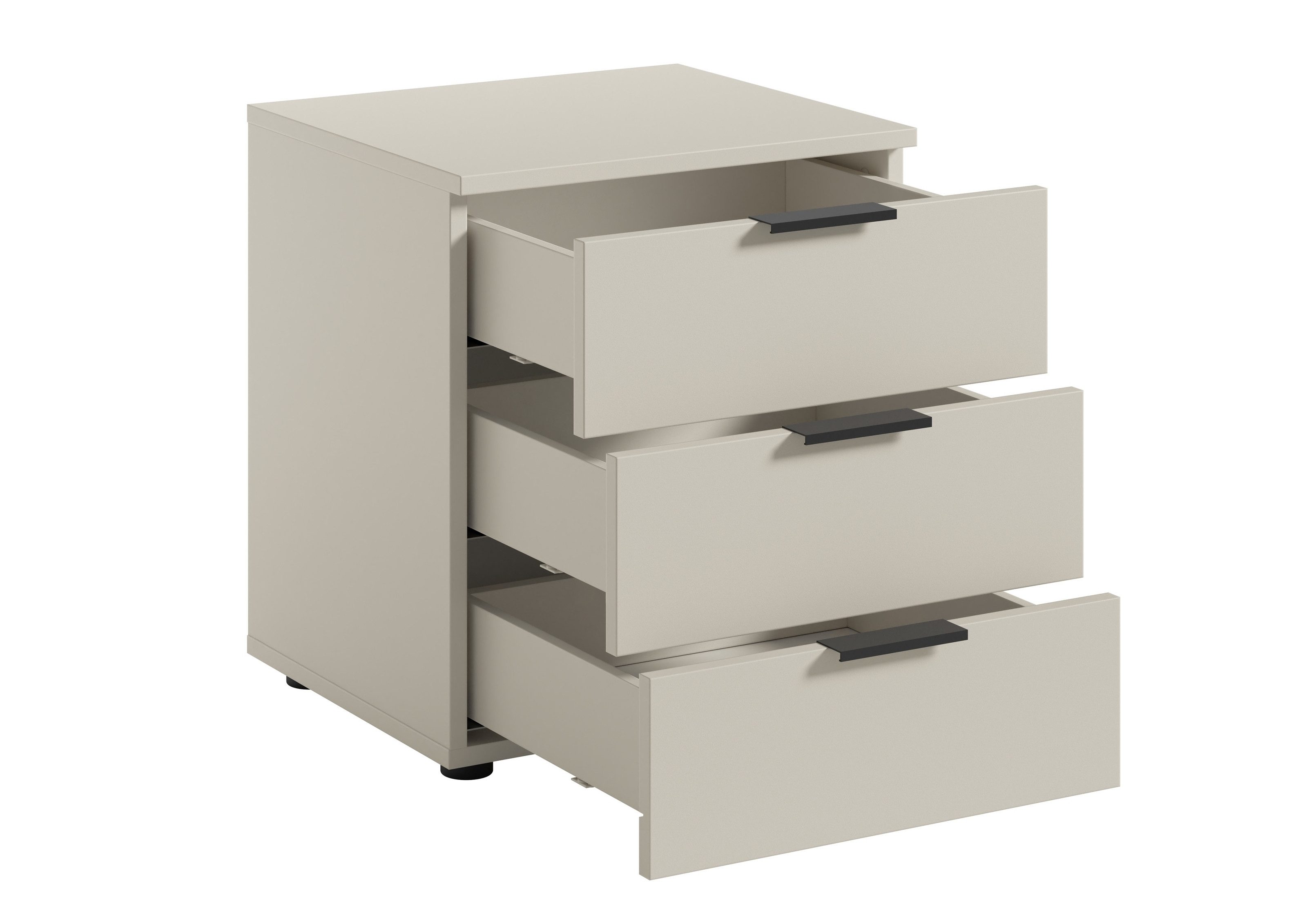 PREISBRECHER Nachtkommode Linz, 3 Schübe, auch für Boxspringbetten, in Kaschmir - 45x50x40cm (BxHxT)