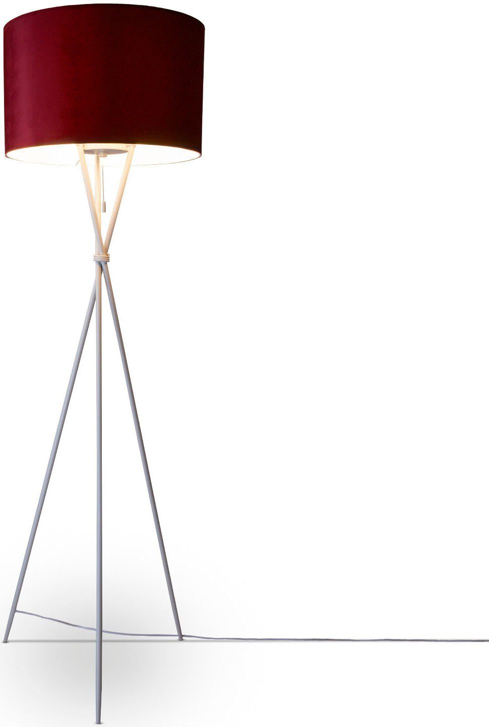 Paco Home 177,5cm Velour ohne Color, E27 uni Stehlampe Standleuchte Leuchtmittel, Dreibein Wohnzimmer Kate rot Höhe Filigran