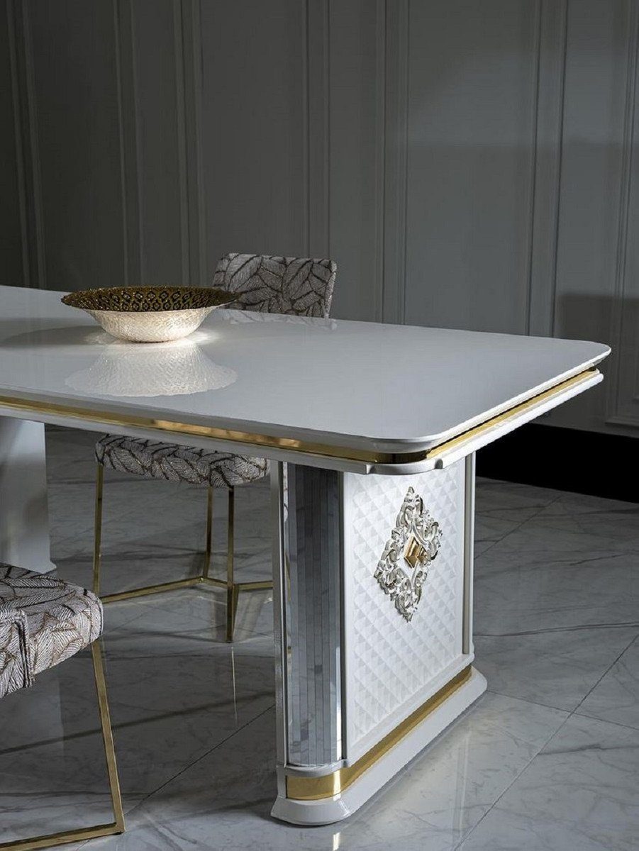 / Padrino Esstisch Art Esstisch Casa Weiß Deco Handgefertigter Massivholz mit Luxus - Möbel Gold Deco Küchentisch Art - Esszimmer Spiegelglas