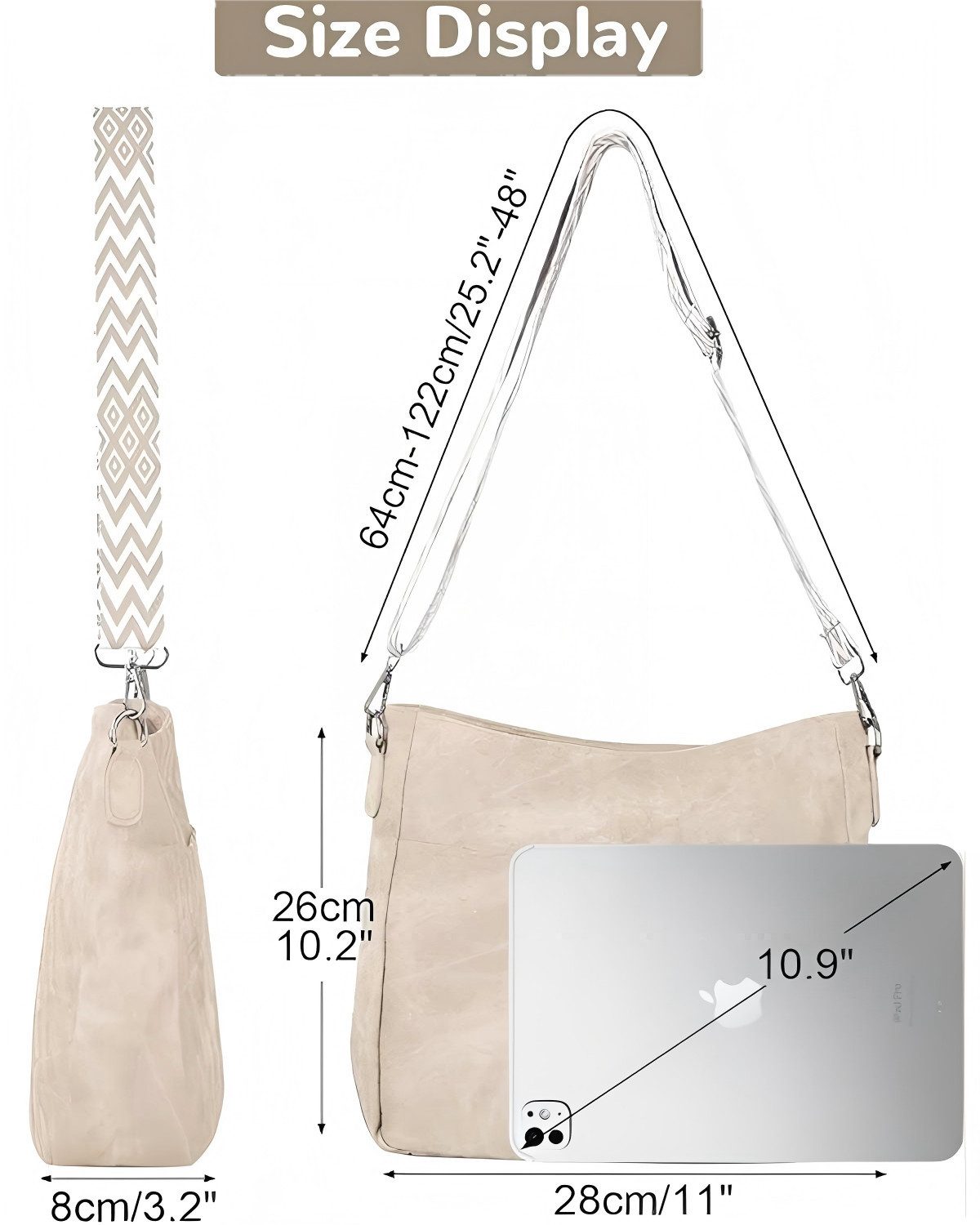 Toomoke Schultertasche Damen Handtasche,Crossbody Bag,shopper Mit Verstellbar,weiß (für den täglichen Gebrauch, zum Pendeln, wasserabweisendes, Geschenk), Mitte – Bild 3 von 5