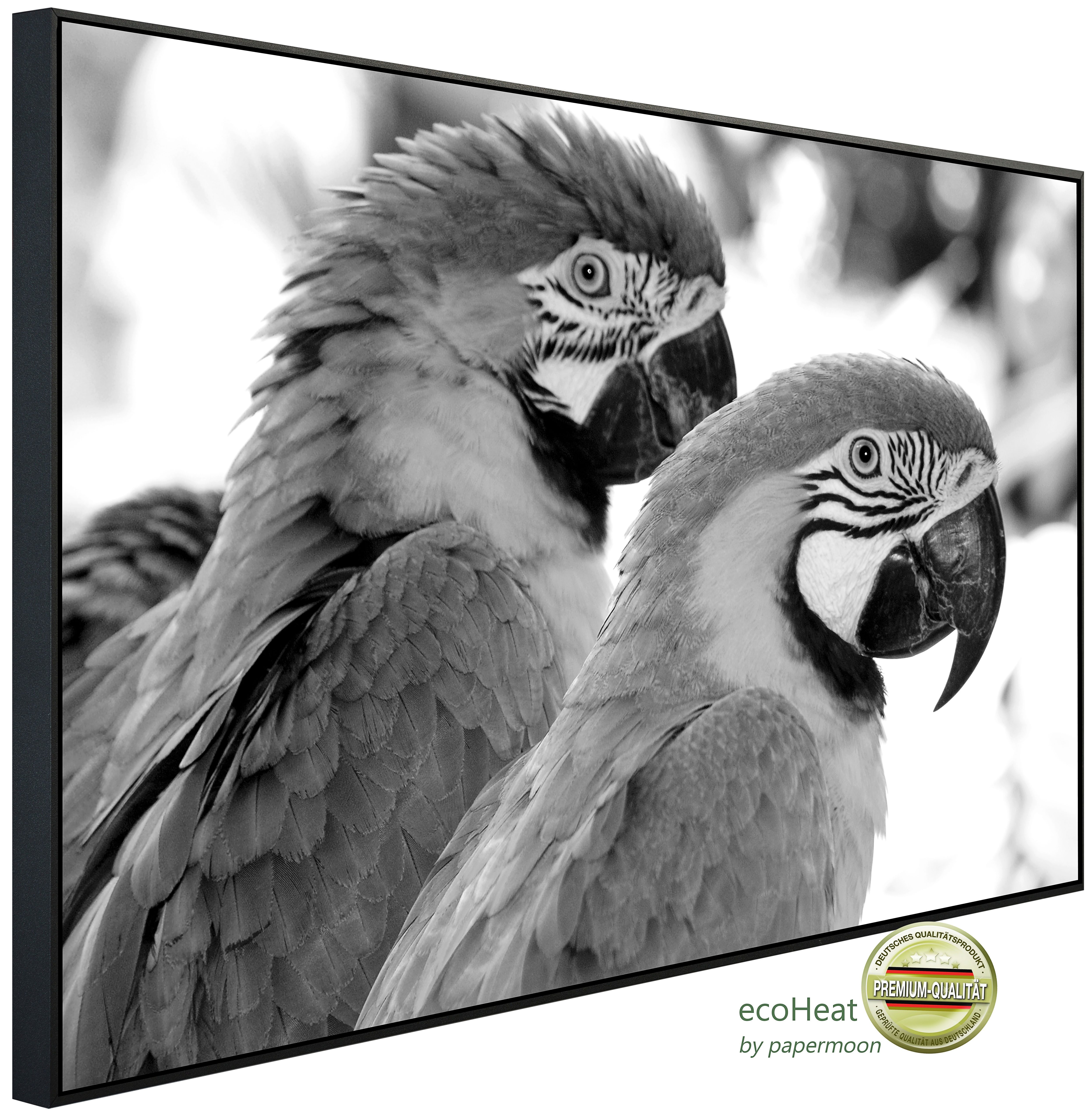 Papermoon Infrarotheizung INFRAROT-BILD-HEIZUNG, Papagei Schwarz & Weiß, TÜV-Rheinland/GS zertifiziert, angenehme Strahlungswärme