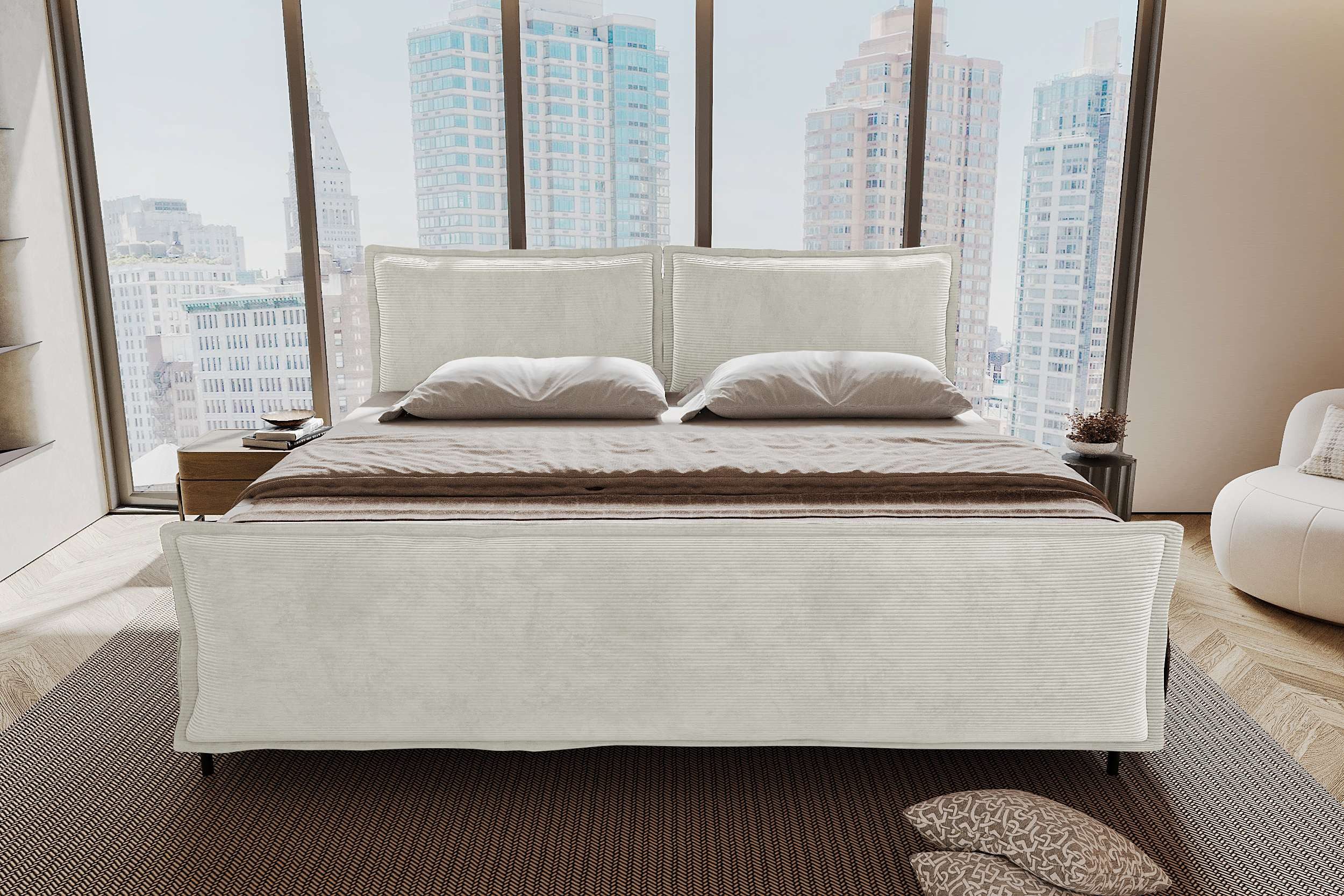 99rooms Boxspringbett Vero Plus Familienbett (Schlafzimmerbett, Bett), 220/240/260x200 cm, in Cord POSO, mit BFK-Matratze, Bettkasten