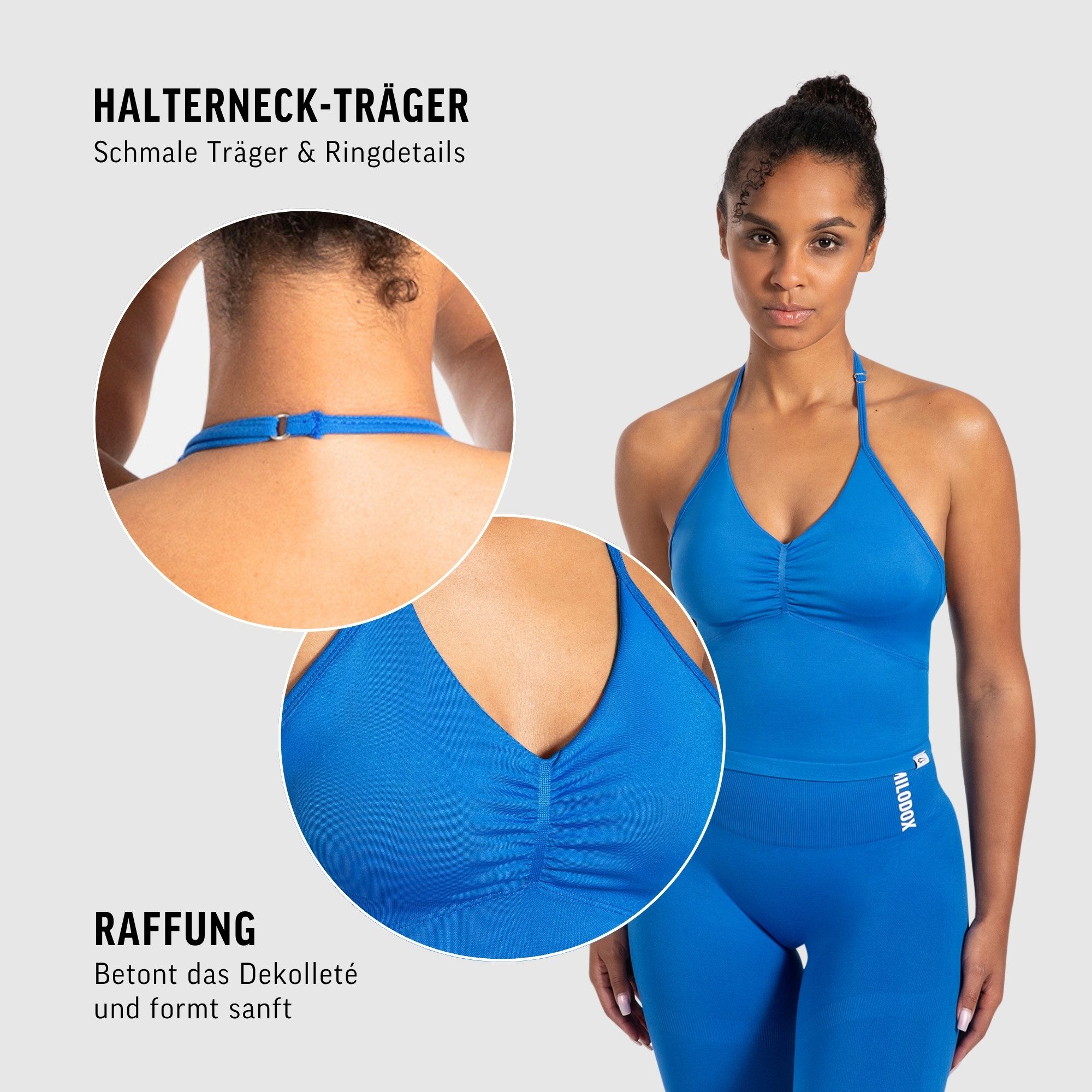 Smilodox Tanktop Malena, Crop Neckholder Sporttop, Ringdetails, Rückenfrei Tanktop nahtlos figurbetont, Sport Freizeit Yoga stylische Looks