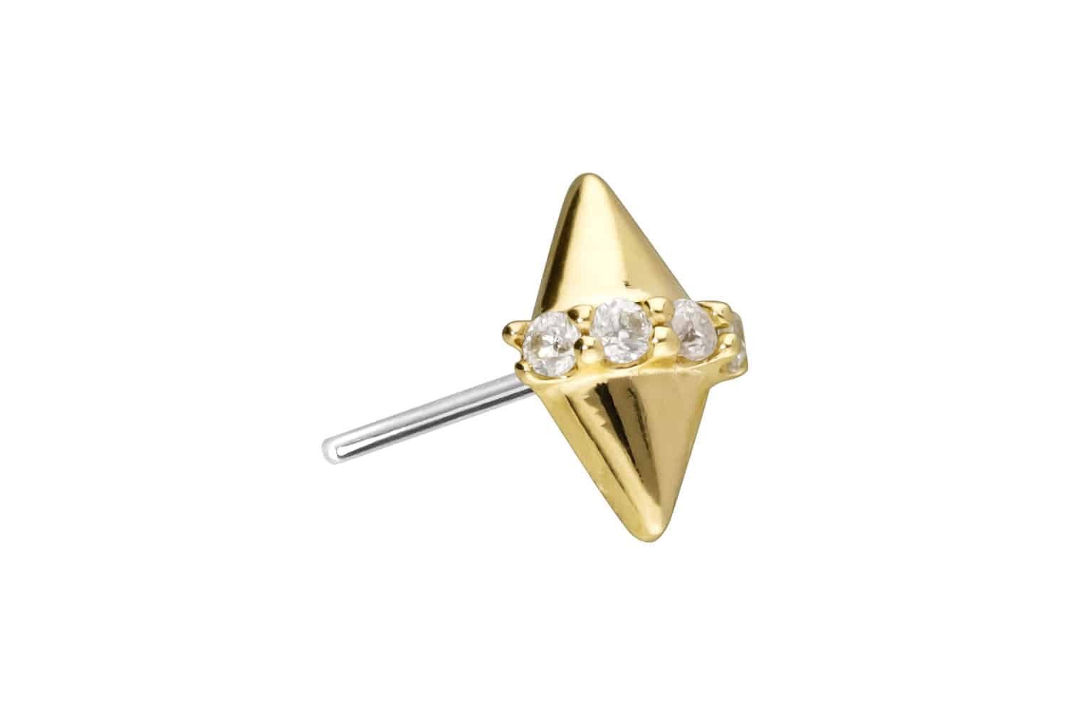 Piercing-Set 14 Karat Gold Aufsatz mit Titan Push Pin MOISSANIT + 2 SPITZEN