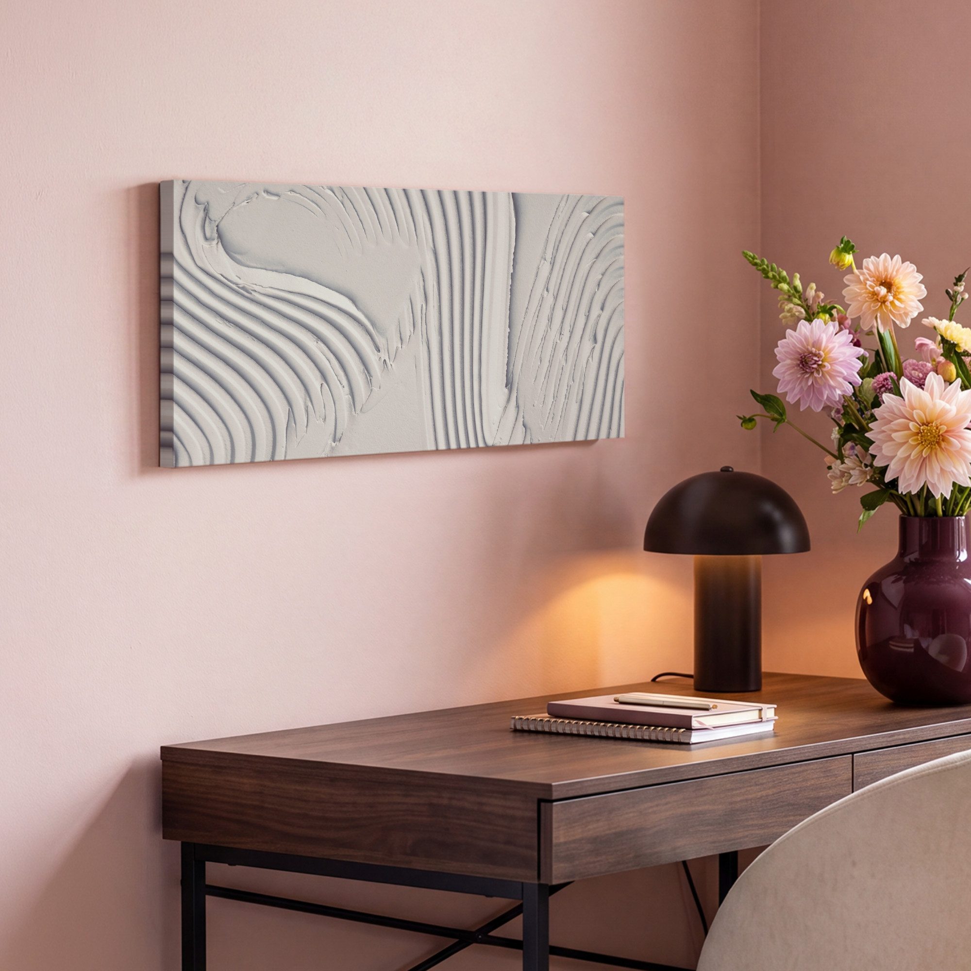 OneMillionCanvasses® Leinwandbild Panorama Abstrakt - Kunst - Linien - Weiß, Fotodruck (1 St), Wandbild, Deko Schlafzimmer Wohnzimmer Flur 40x20 cm – Bild 4 von 5