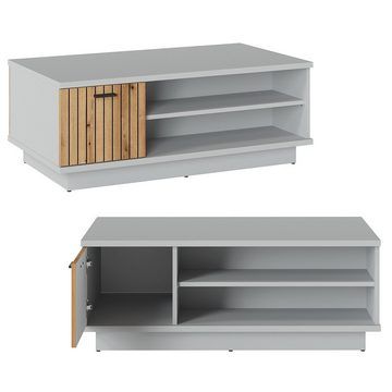 Lomadox Wohnzimmer-Set ASHBURTON-129, (Mega-Spar-Set, 5-St., 5-tlg), grau mit Eiche, inkl. Beleuchtung und Couchtisch