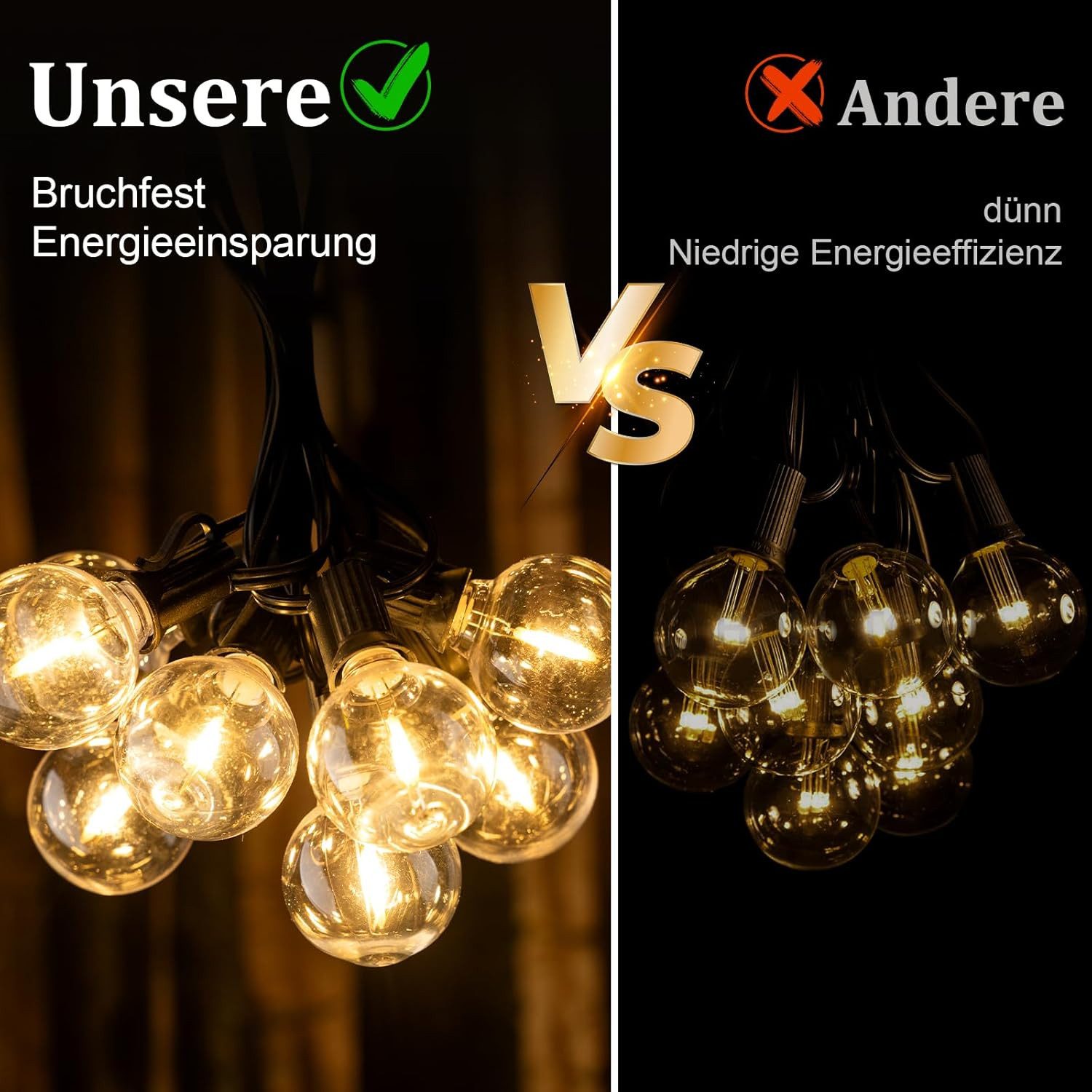 Athlix Lichterkette Outdoor Lichterkette LED Strom Außen Wetterfest G40 Glühbirne Garten, mit Fernbedienung, Robust & wetterfest, Dimmbares Licht – Bild 4 von 5