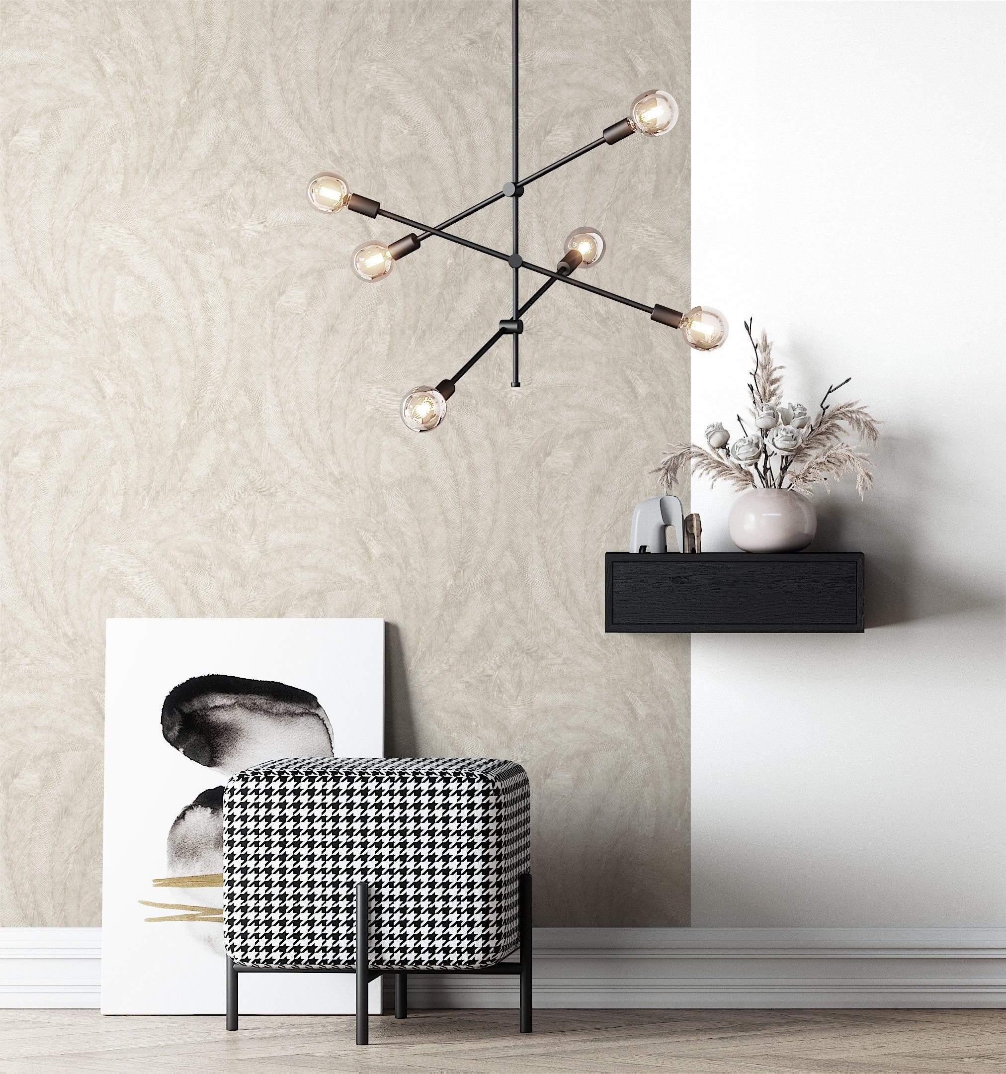 Newroom Vliestapete Savina Hellgrau Tapete Dschungeltapete Palmen, Blätter, günstig online kaufen