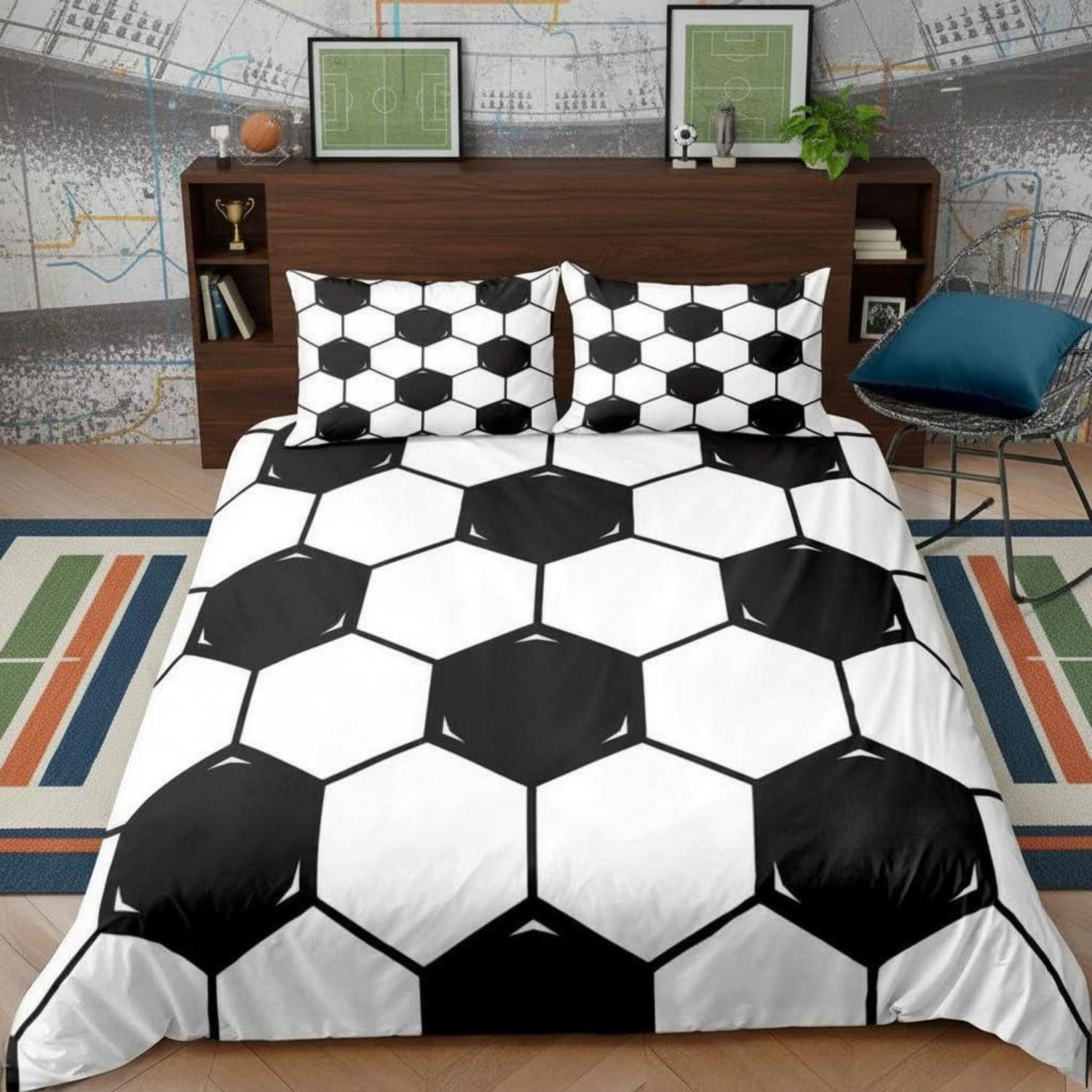 LuxusKollektion Jugendbettwäsche Bettwäsche Set Fußball 200x200cm Mikrofaser Schwarz-Weiß