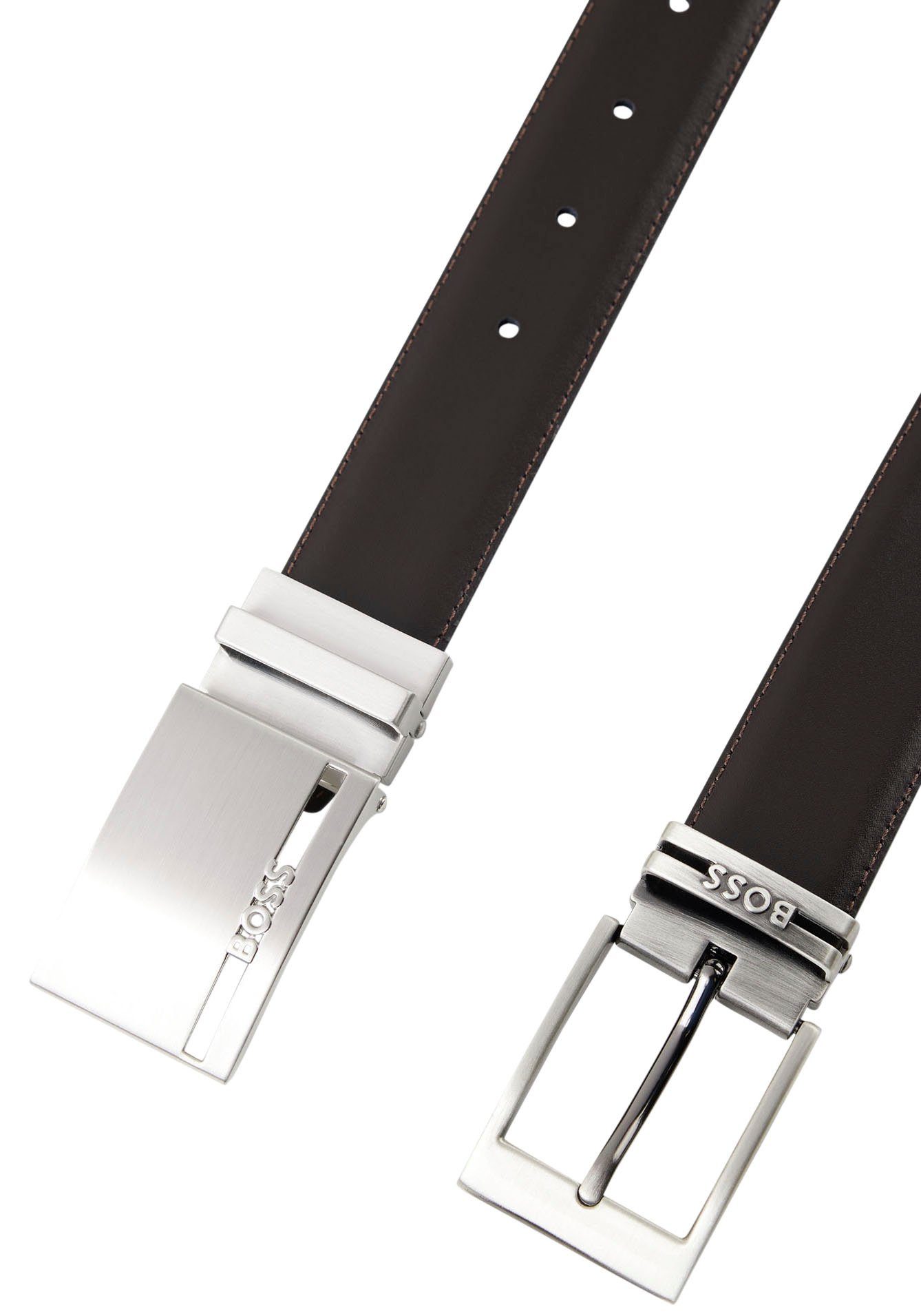 BOSS Ledergürtel Wendegürtel aus mit schwarz Onesize Leder Logo-Steg italienischem in braun Größe