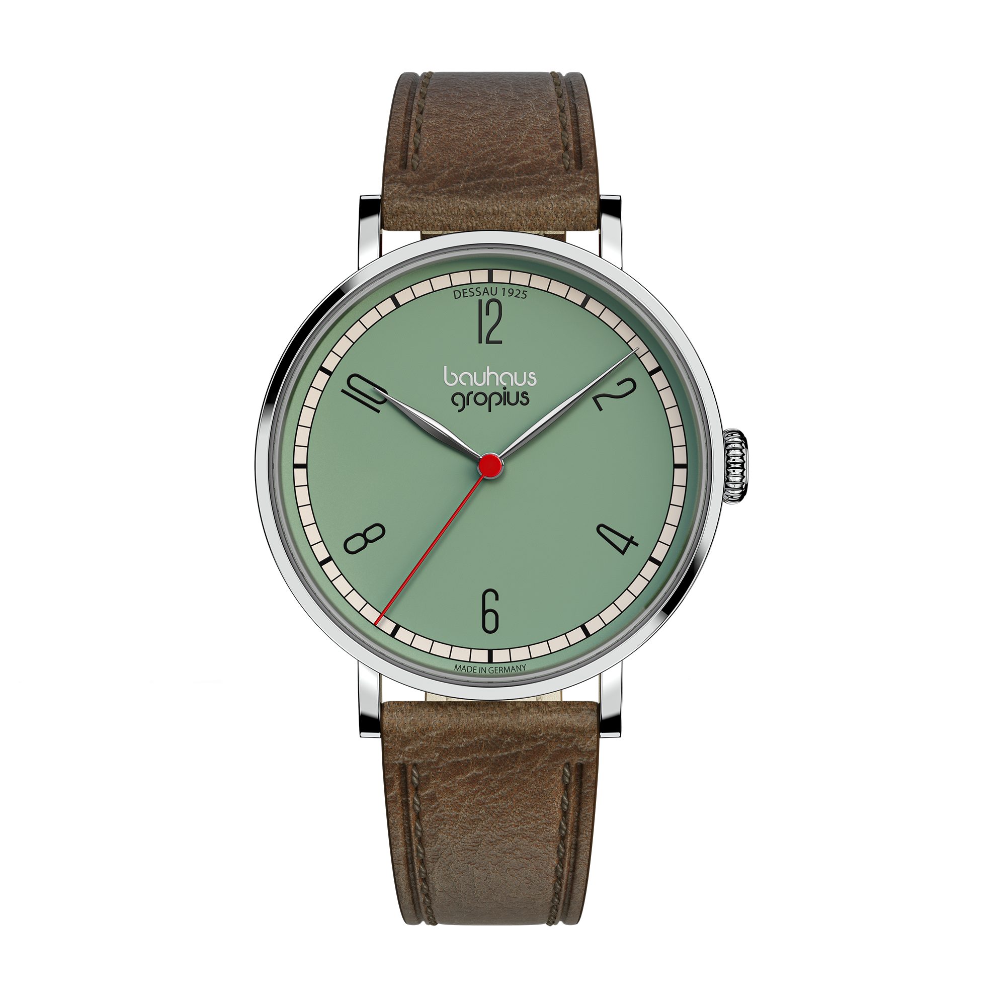 Walter Gropius Quarzuhr Made in Germany, Damenuhr, Herrenuhr, Unisex, Saphirglas - WGN 003-04, Armbanduhr, Lederarmband, Edelstahlgehäuse, New Bauhaus Dessau 1925