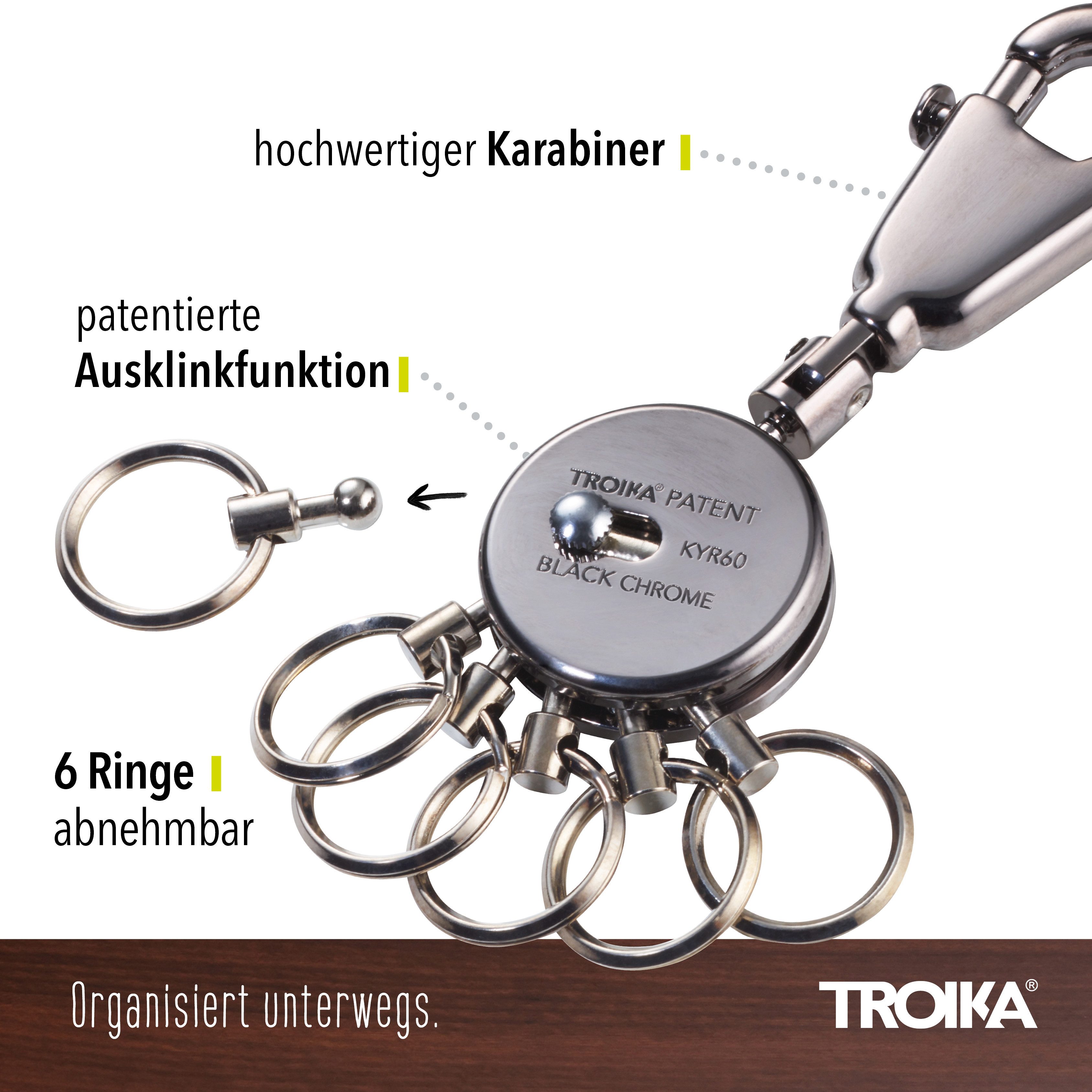 TROIKA Schlüsselanhänger PATENT mit Karabiner & 6 abnehmbaren Ringen, Metall Schlüsselorganizer, patentierter Schlüsselanhänger mit einzigartiger Funktion, in 3 – Bild 2 von 5
