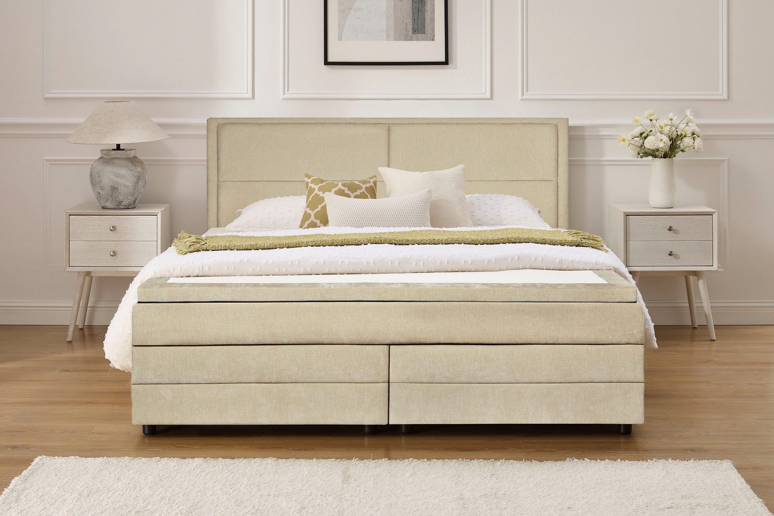 OTTO home Boxspringbett FYNNA Polsterbett mit Bettkasten & 7-Zonen-Taschenfederkernmatratze H3, mit 7 cm Komfortschaum-Topper, Chenille-Bezug, Liegefläche 180x2 – Bild 2 von 5