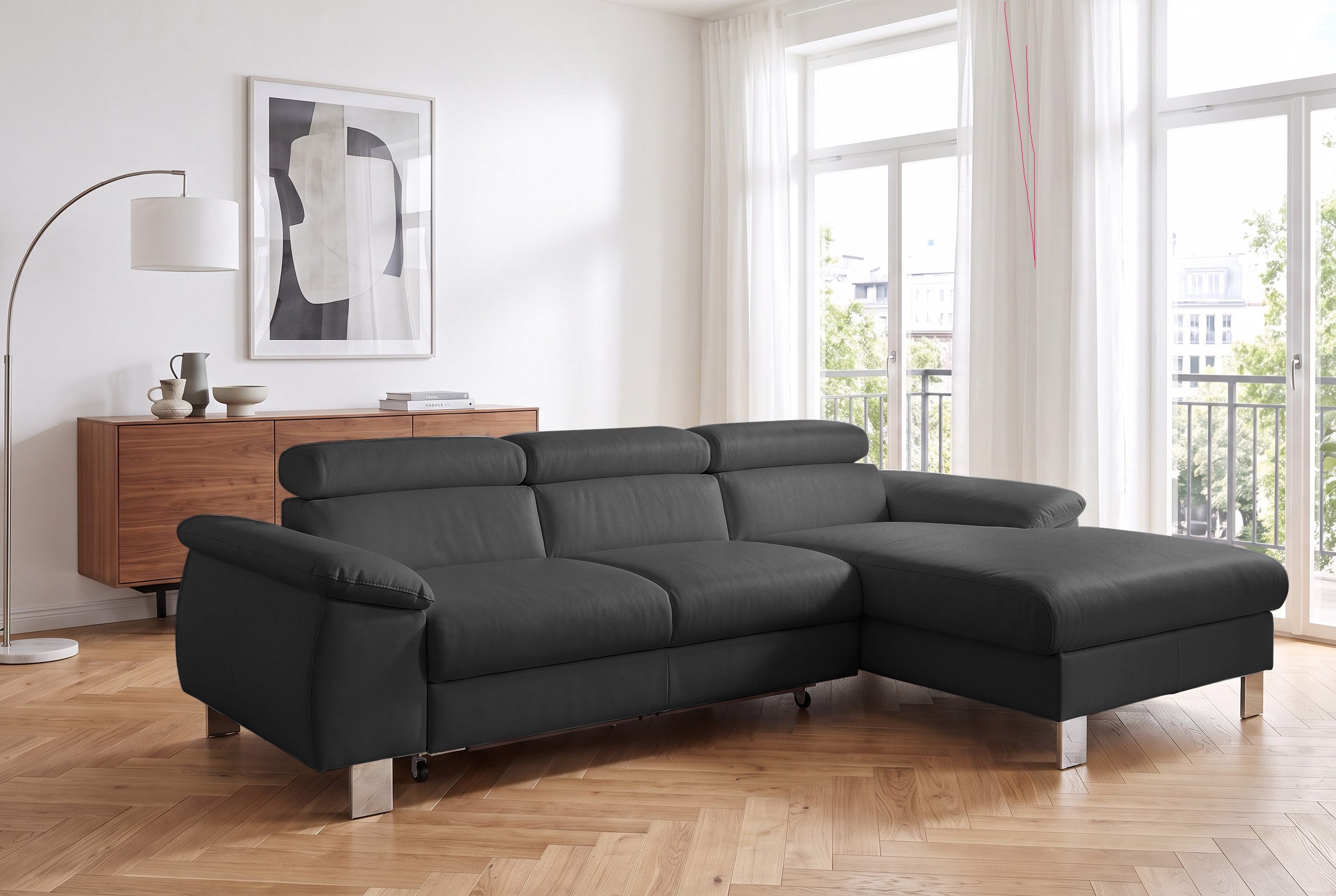 COTTA Ecksofa Komaris L-Form, B: 244 cm, mit Kopfteilverstellung, optional Schlaffunktion, Bettkasten & Licht