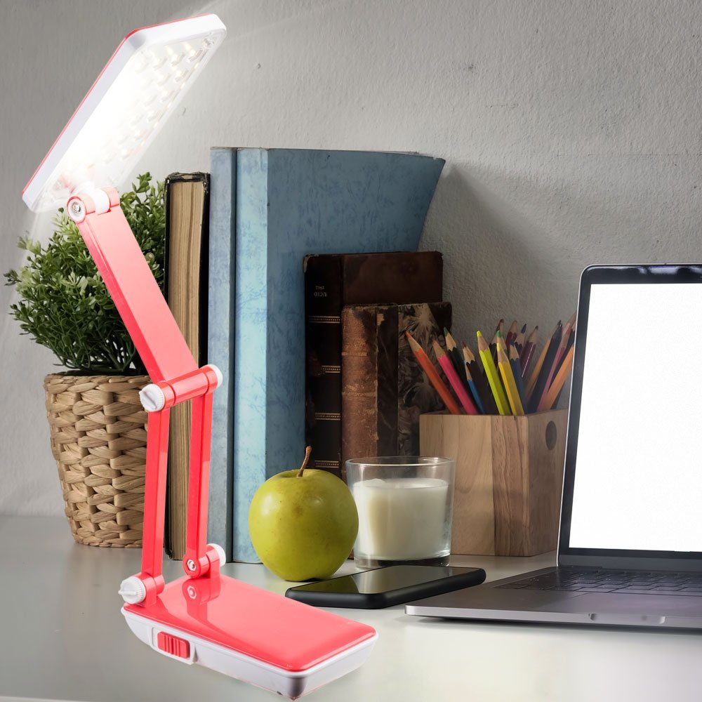 etc-shop Schreibtischlampe, LED-Leuchtmittel fest pink in Warmweiß, verbaut, Kinder Nachttisch, Leselampe Tischlampe Schreibtischlampe LED