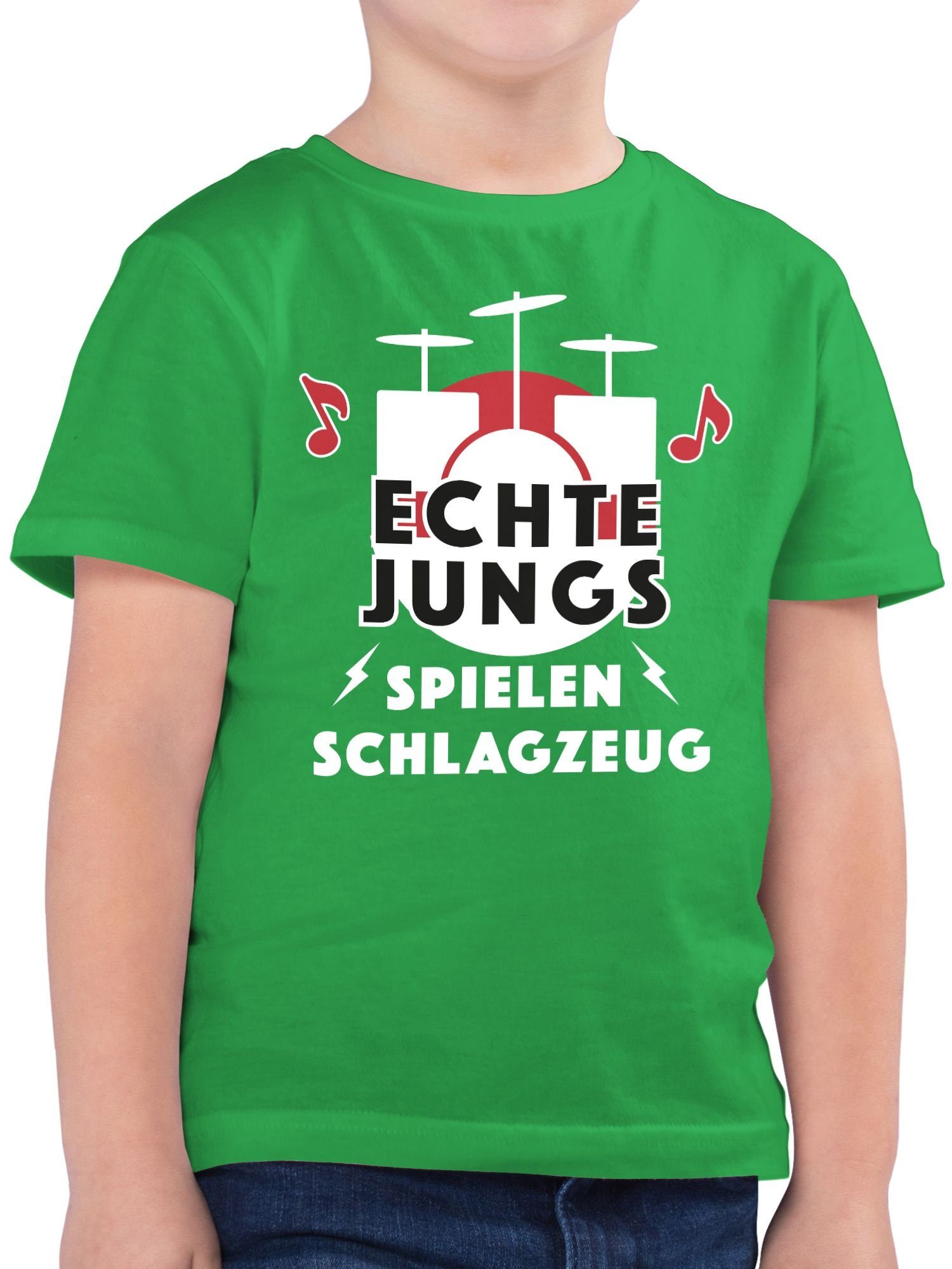 Shirtracer T-Shirt Echte Jungs spielen Schlagzeug Statement Sprüche Kinder 1 Grün