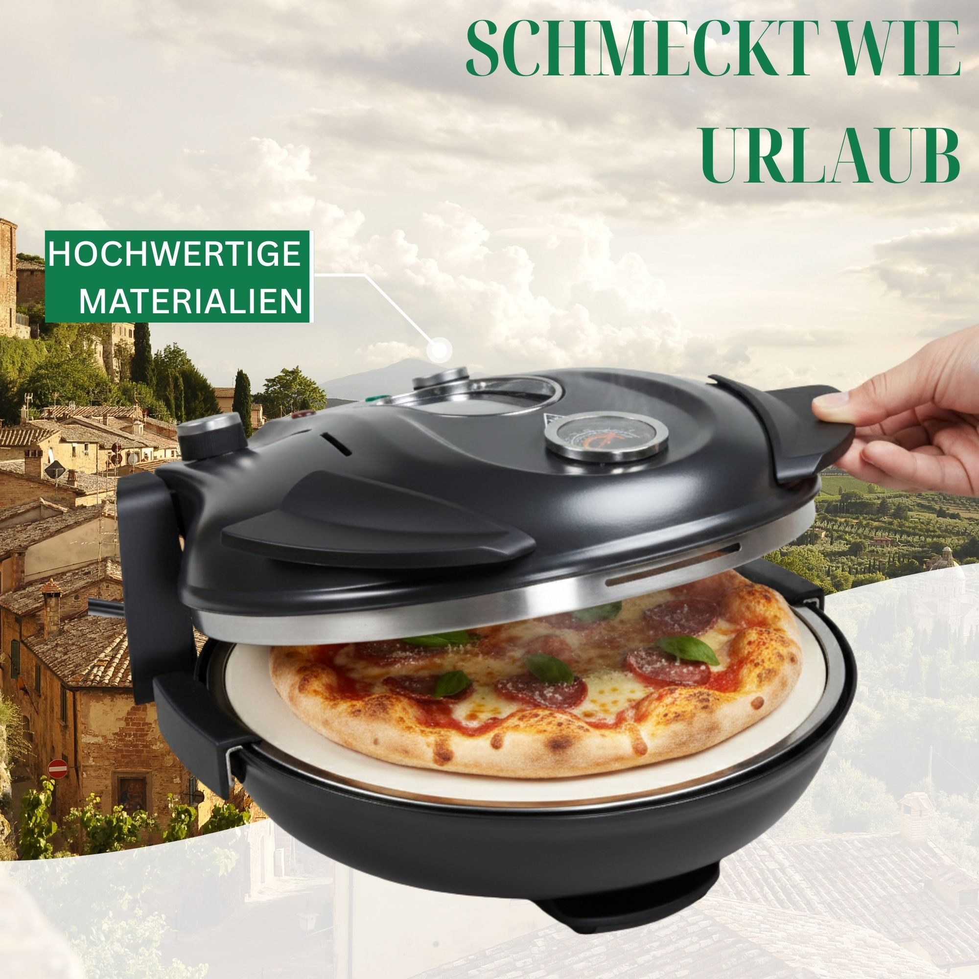 Sommertal Pizzaofen Sommertal PizzaProfi Pizzaofen, 32cm Pizzastein, 2x Pizzaschieber, Pizzaschneider, Steinplatte