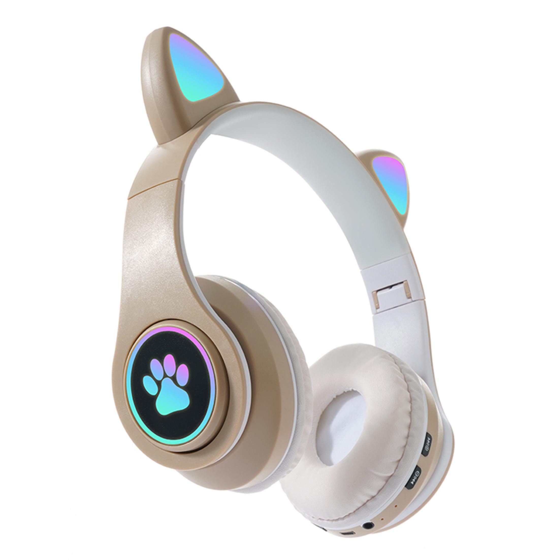 KINSI Bluetooth-Headset, wettbewerbsfähiges Gaming-Headset,Katzenohr-Styling Kinder-Kopfhörer (A2DF Bluetooth, AVRCP-Bluetooth, HSP, HSF 1.5, Katzenohr-Headset für Mädchen, kompatibel mit Tablet/Computer/Telefon)