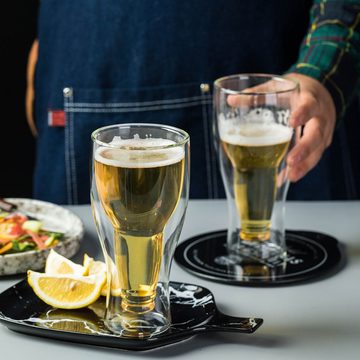 ErbseT Bierglas Doppelwandiges Bierglas 350ml Umgestülpte Bierflasche im Glas