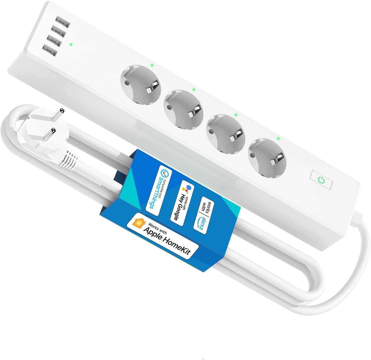 Meross Meross Smart Wi-Fi Power Strip 4 AC + 4 USB Розеткиleiste 4-fach (USB-Anschlüsse), Mehrfachsteckdose mit Überspannungsschutz