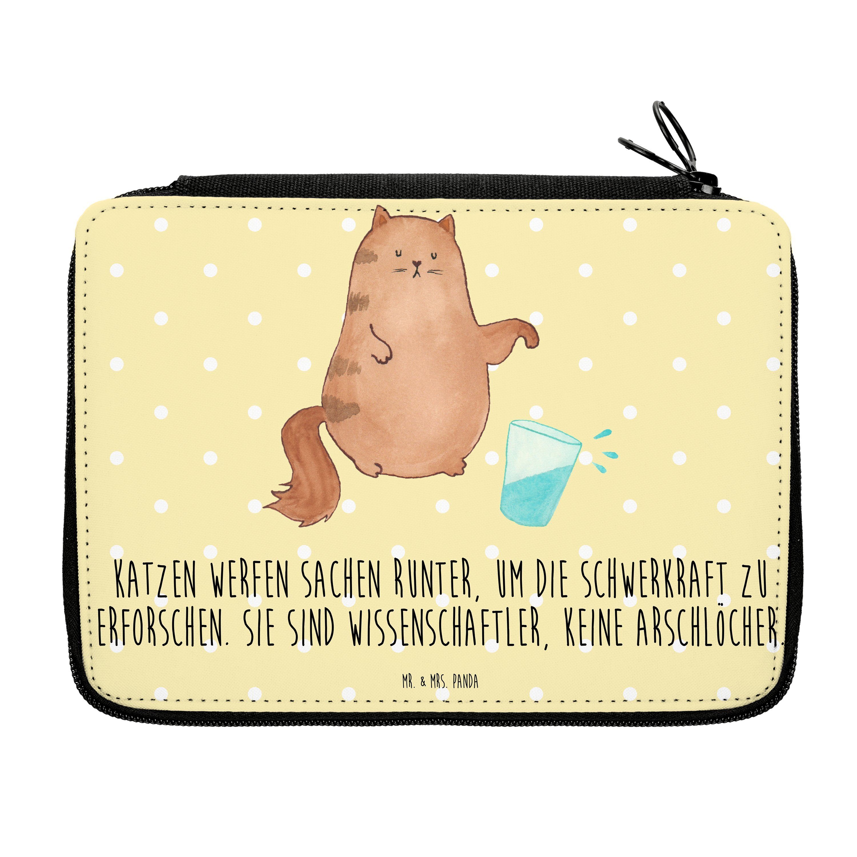Mr. & Mrs. Panda Federmäppchen Katze Wasserglas - Gelb Pastell - Geschenk, Haustier, witzig, Schüle, (1-tlg)