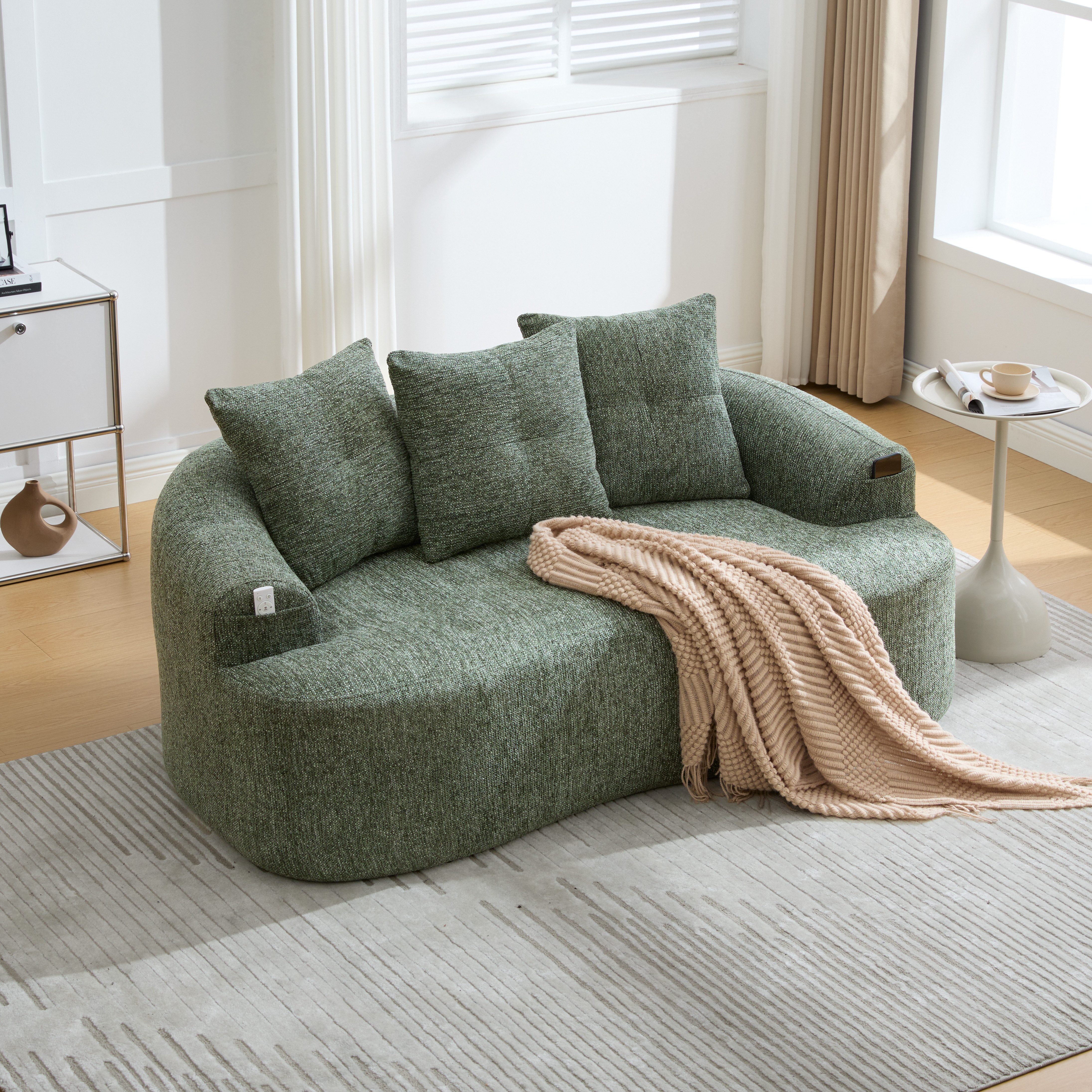 OKWISH Sofa Loungesofa Küchensofa, mit Chenille-Kissen, rund und tief, ohne Federkern, inkl. drei Zierkissen
