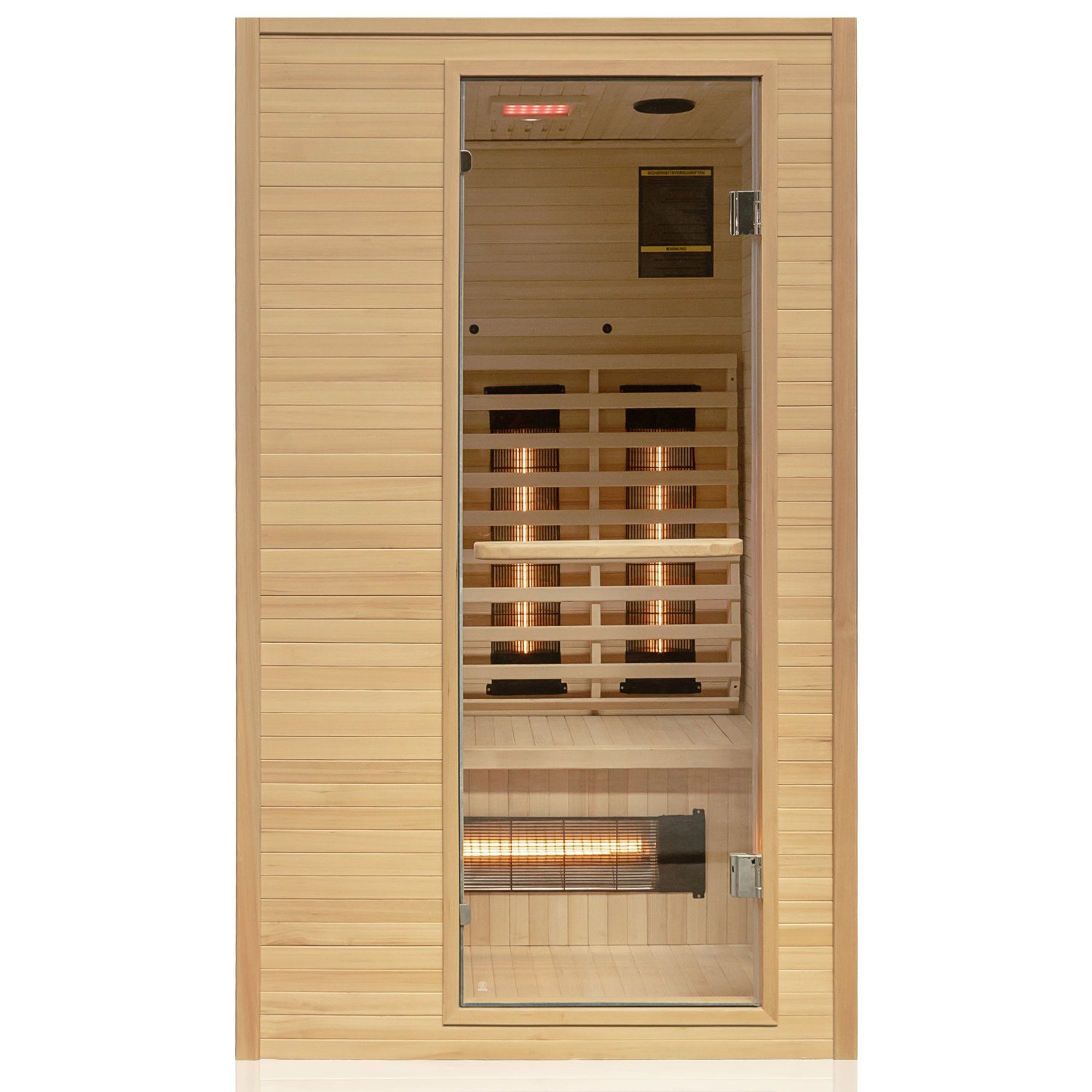 Dewello Infrarotkabine CALGARY Vollspektrumstrahler, 115x105, einzeln steuerbar, BxTxH: 115 x 105 x 190 cm, (Farblichttherapie, Ionisator mit Ozondesinfektion und Aromatherapie, Multimedia und zusätzlich USB-Anschluss & Bluetooth möglich) Sauna aus Hemlock-Tannenholz, leichter Aufbau dank Stecksystem