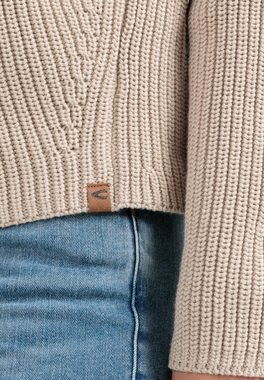 camel active Strickpullover mit V-Ausschnitt Markenlabel