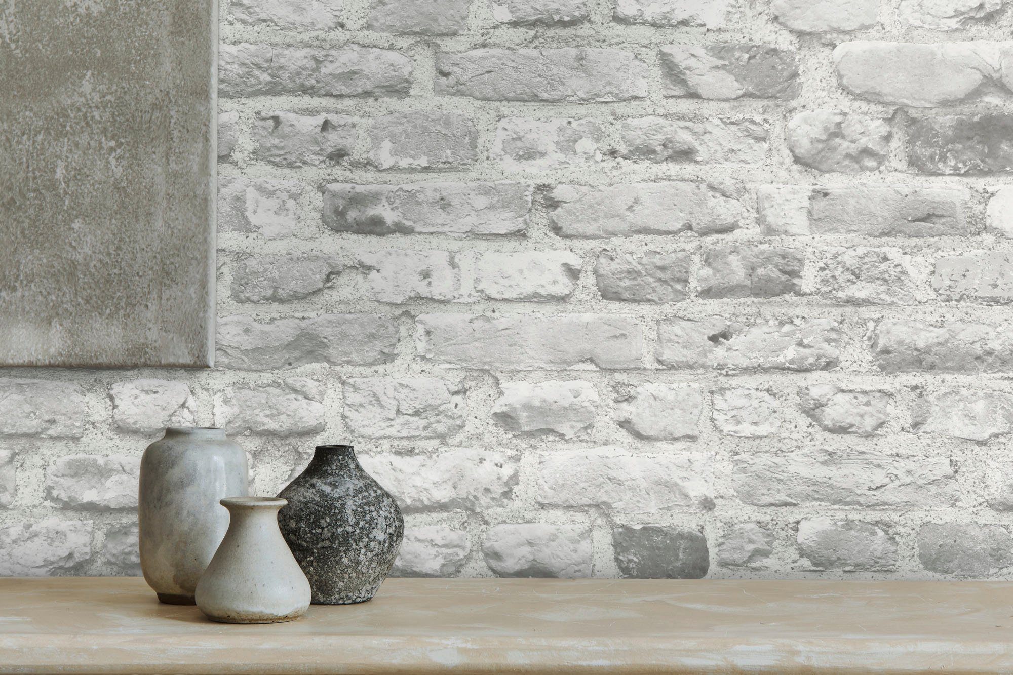 A.S. Création Vliestapete Bricks & Stones Backstein Steinoptik, leicht strukturiert, matt, gemustert, neutral, (1 St), Steintapete Backstein Tapete Tapeten Wohnzimmer Schlafzimmer Küche