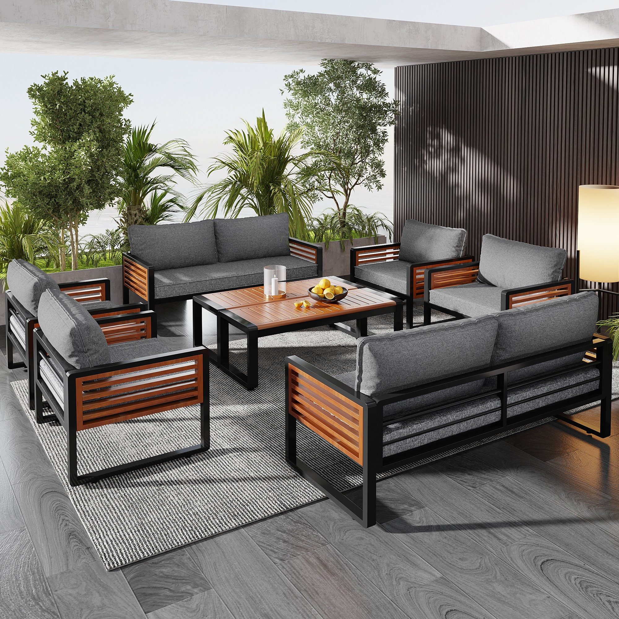 OKWISH Gartenlounge-Set Gartenmöbel-Set mit Eisenrahmen, (Gartenmöbel-Set günstig online kaufen