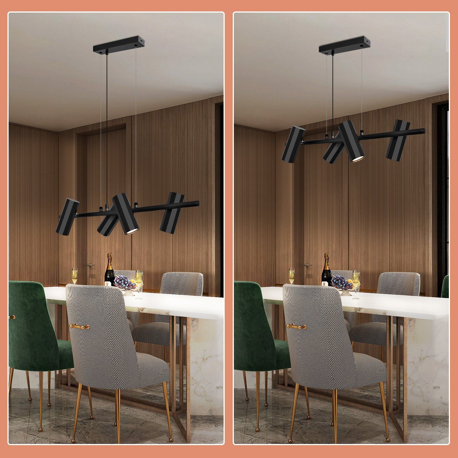 ZMH Pendelleuchte Hängelampe Esstisch Schwarz 4 Flammig - GU10 Wohnzimmer Industrial, ohne Leuchtmittel, Metall Modern für Innen Küche – Bild 5 von 5