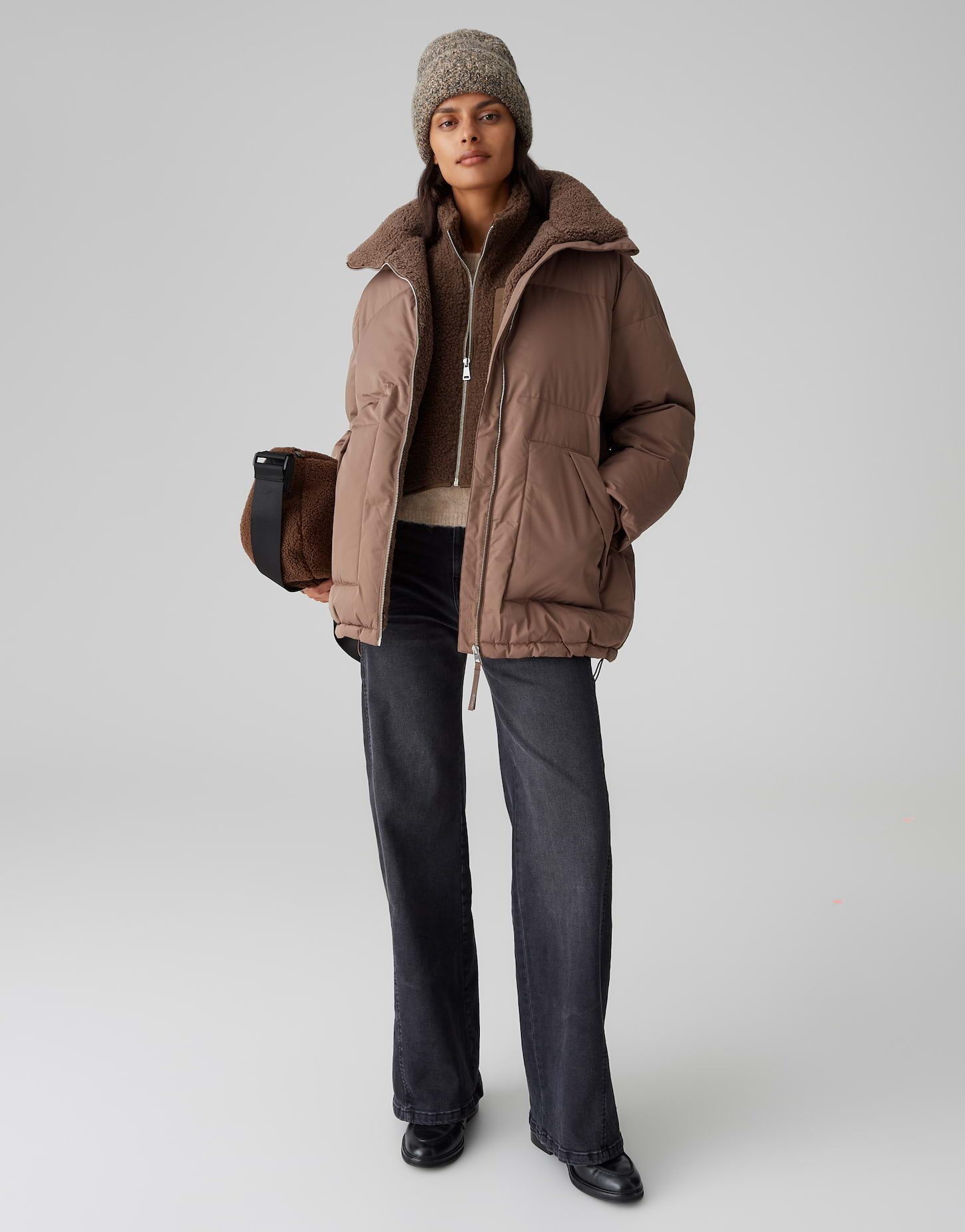 OPUS Steppjacke HILEEN mit Teddyfellkragen ovaler Schnitt, aufgesetzte Taschen vorne, Reißverschluss