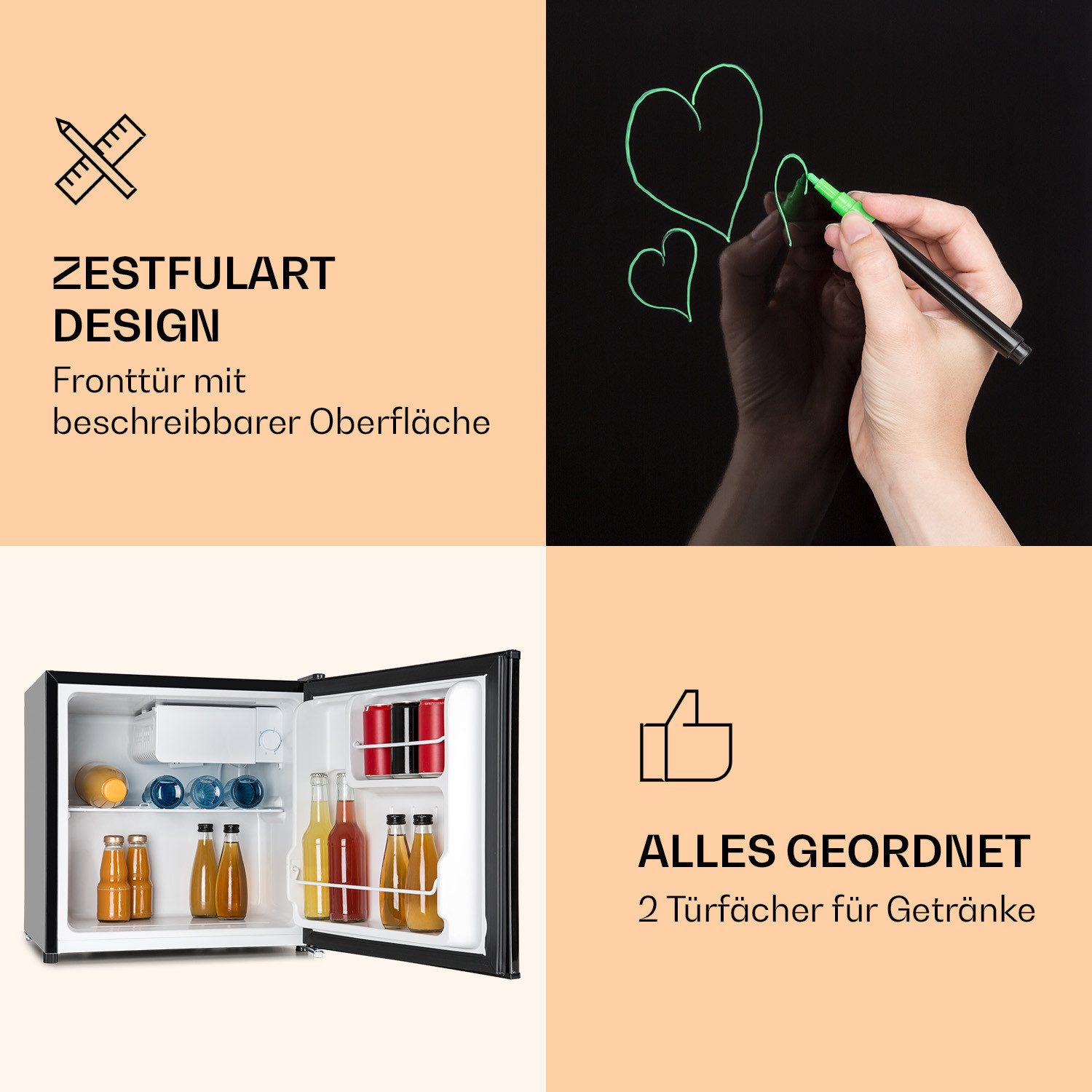 Klarstein Table Top Kühlschrank HEA16-Spitzbergen-46 10045927, 45 cm hoch, 47 cm breit, Bier Hausbar Getränkekühlschrank Hotel Mini Fridge