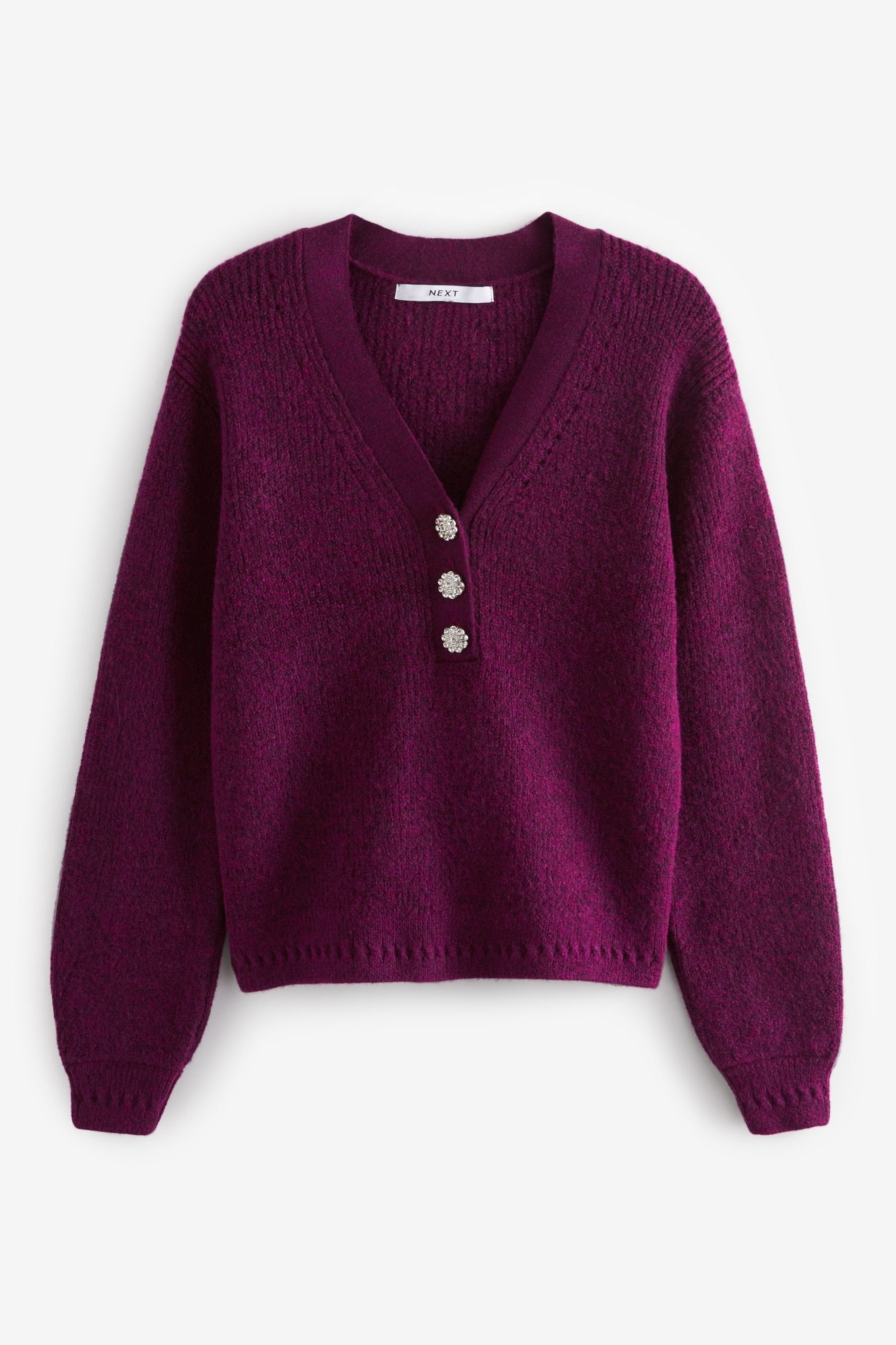 Next V-Ausschnitt-Pullover Pullover mit V-Ausschnitt und Schmuckknopf (1-tlg) Pink