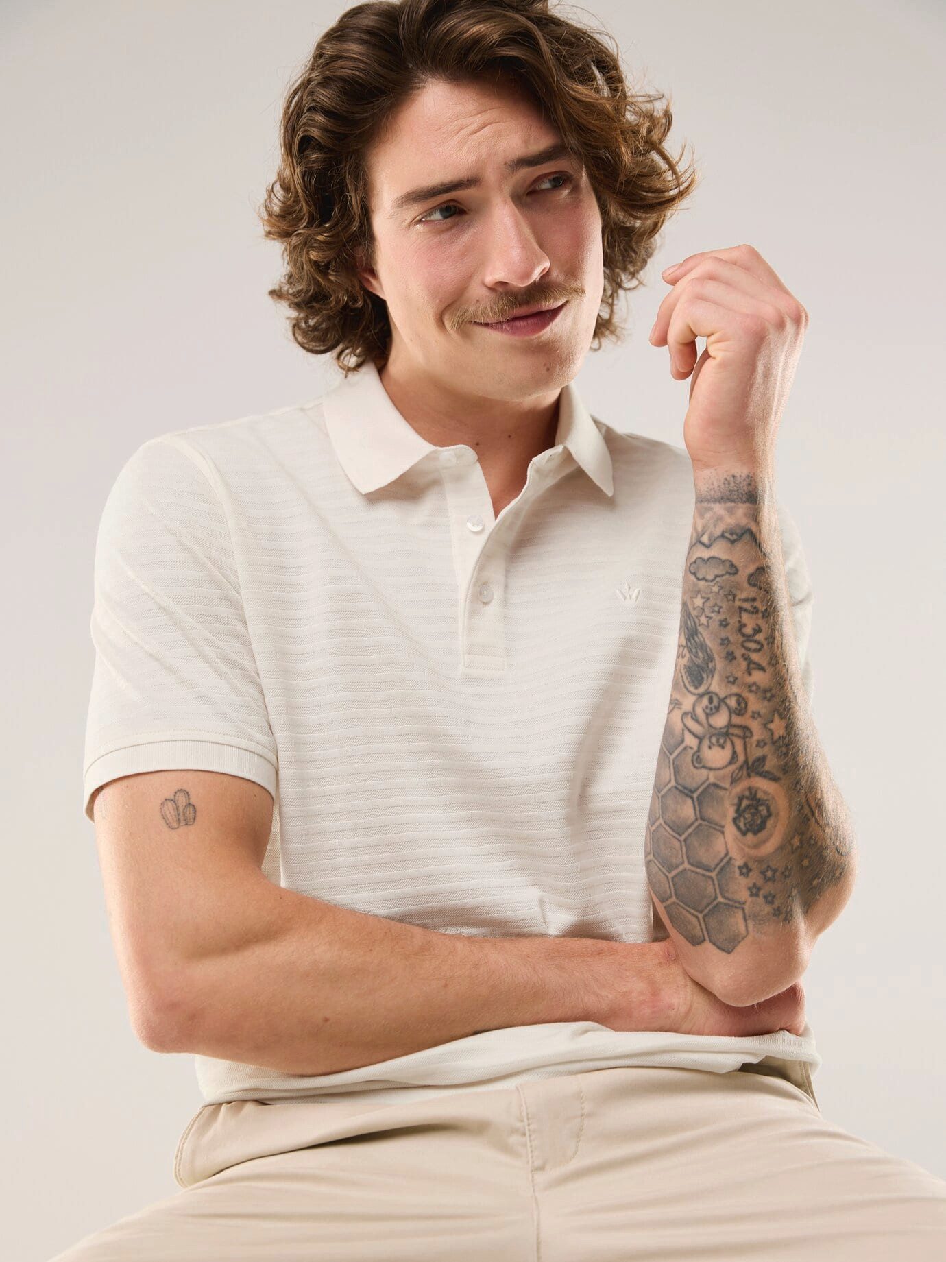 Walbusch Poloshirt Herren Strukturiertes Kurzarm Shirt aus Baumwolle Merzerisierte Baumwolle, Jacquard-Streifen, atmungsaktiv, pflegeleicht