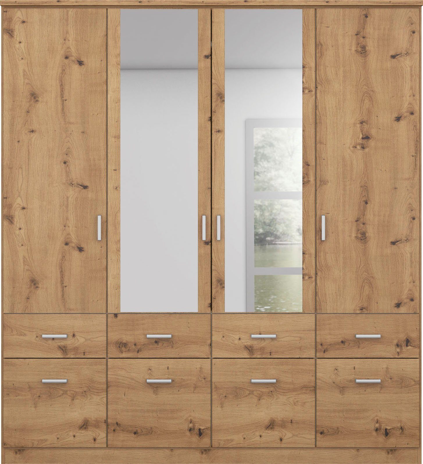 rauch Kleiderschrank Kleiderschrank Schrank Garderobe deckenhoher Schrank BREMEN (optional mit Spiegel, Breiten: 91/136/181 cm, Höhe: 199 cm) in vielen Farbvari – Bild 4 von 5