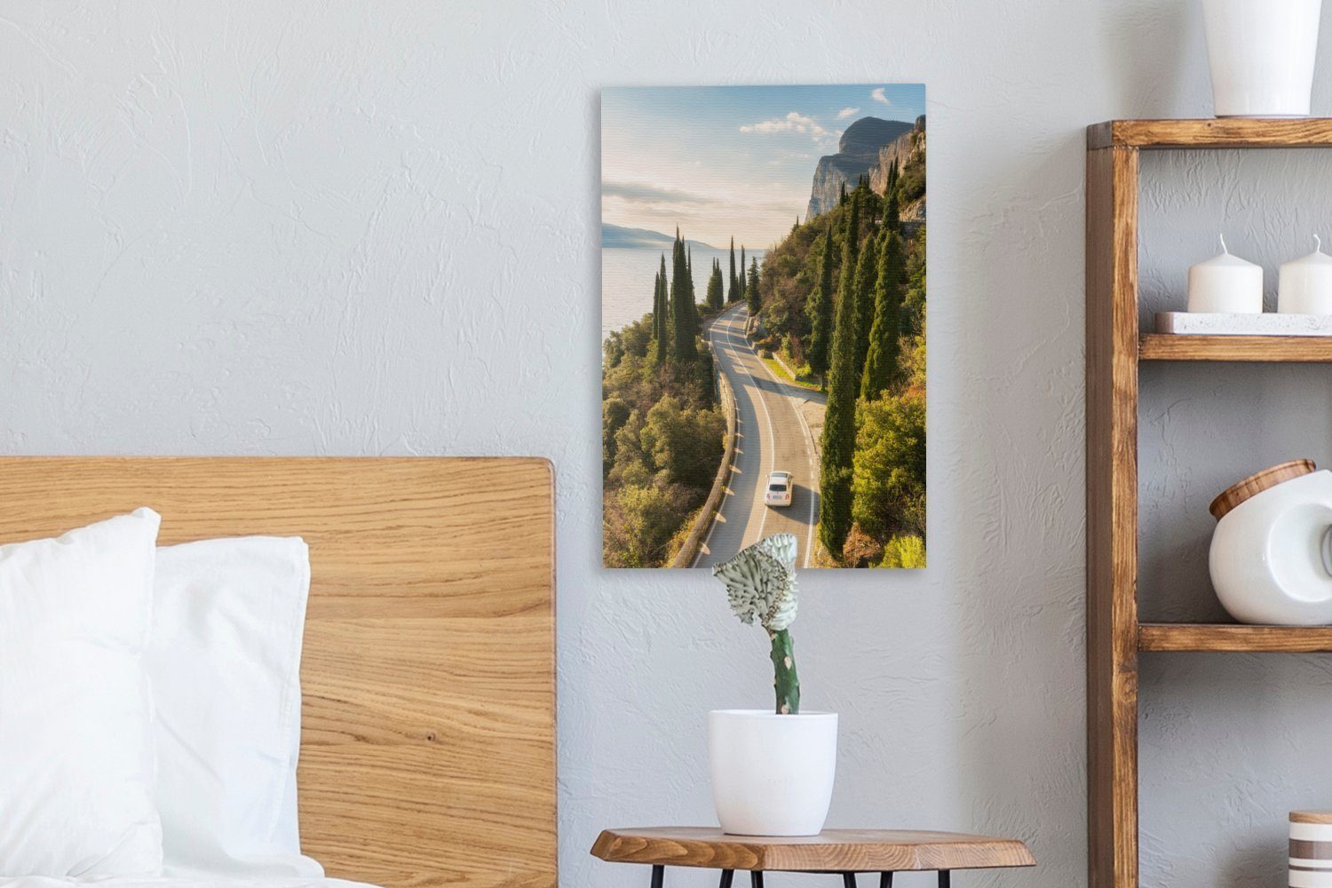 OneMillionCanvasses® Leinwandbild Italien - 20x30 Zackenaufhänger, Gemälde, Küste bespannt (1 fertig - Auto, St), inkl. cm Leinwandbild