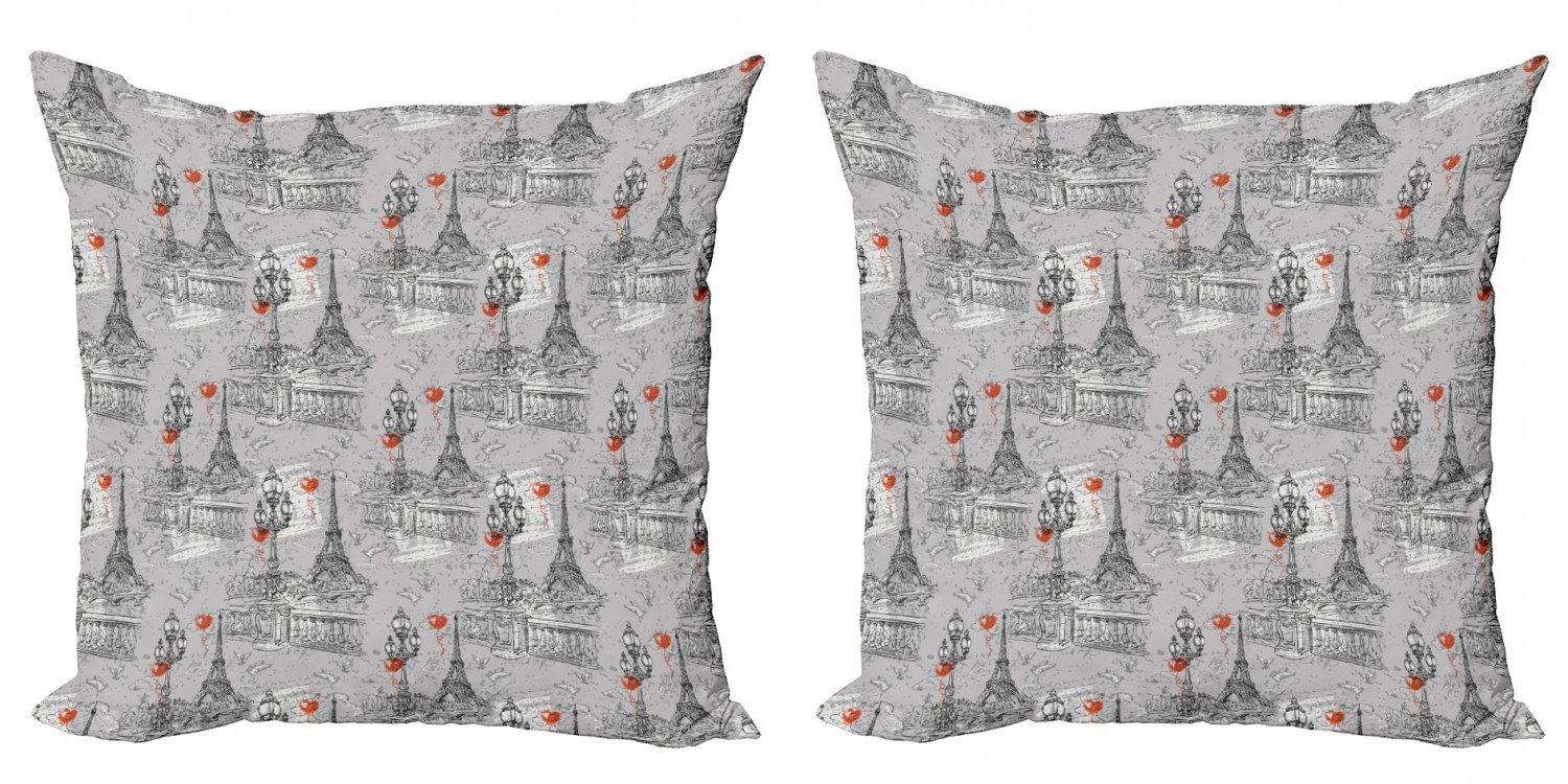 Kissenbezüge Modern Accent Doppelseitiger Digitaldruck, Abakuhaus (2 Stück), Eiffel Seine und Tauben